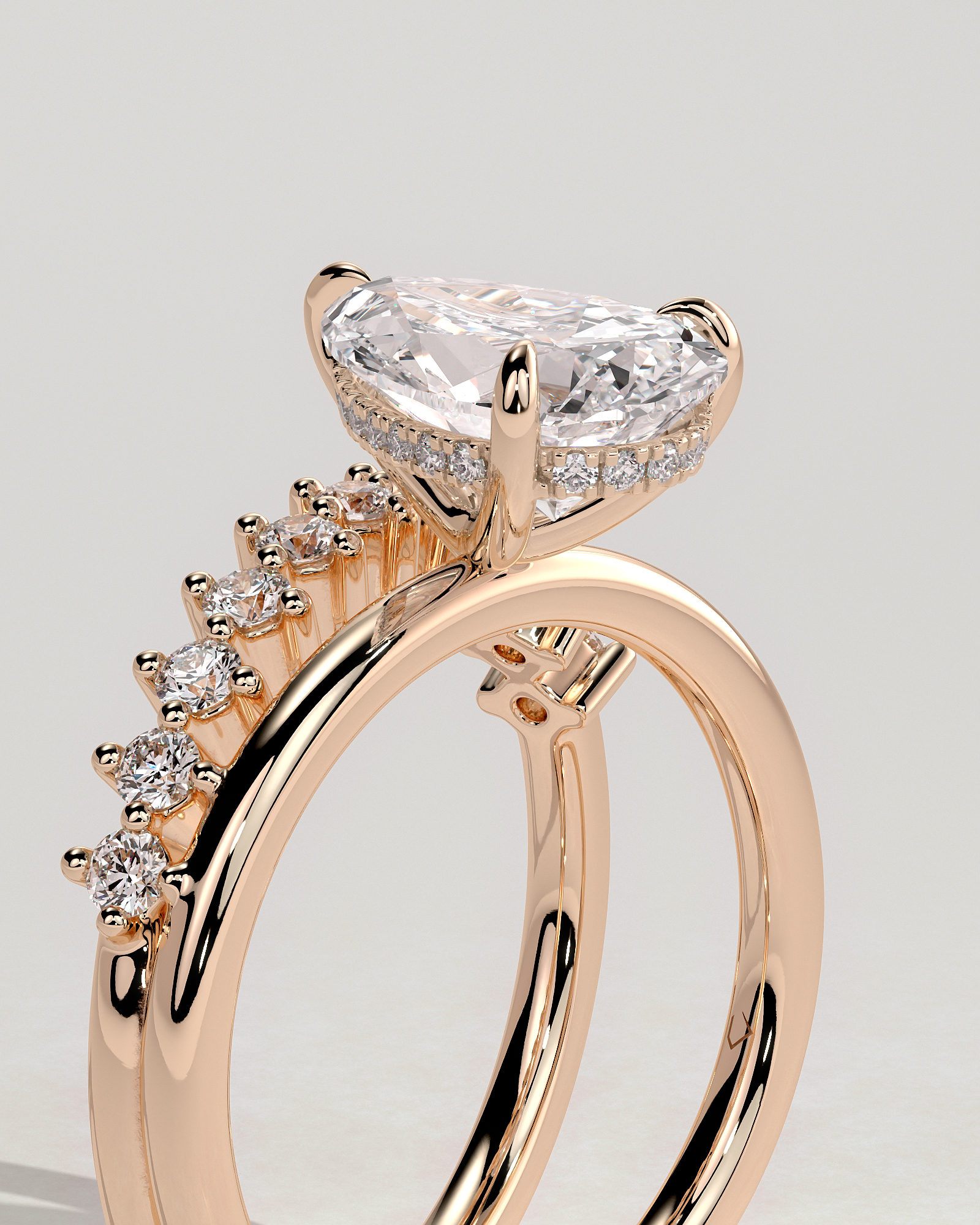 Xanthe - Double Band Pear Solitaire - 18k Rose Gold
