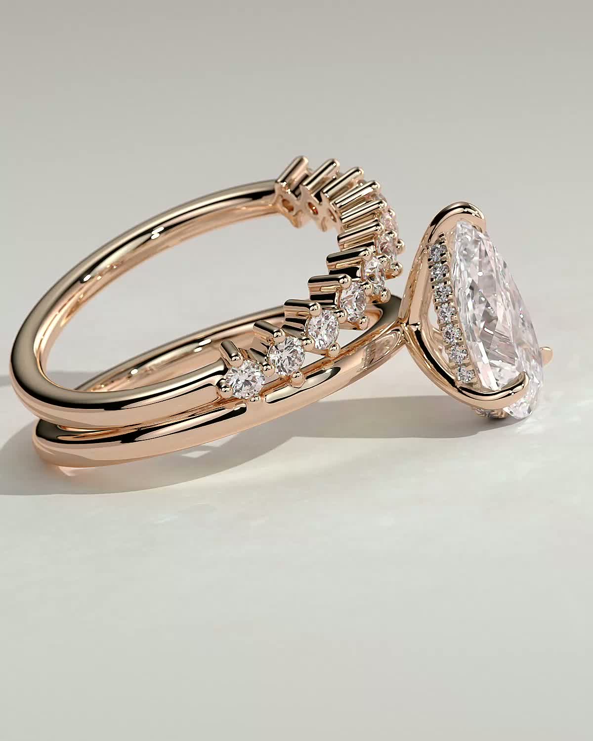 Xanthe - Double Band Pear Solitaire - 18k Rose Gold