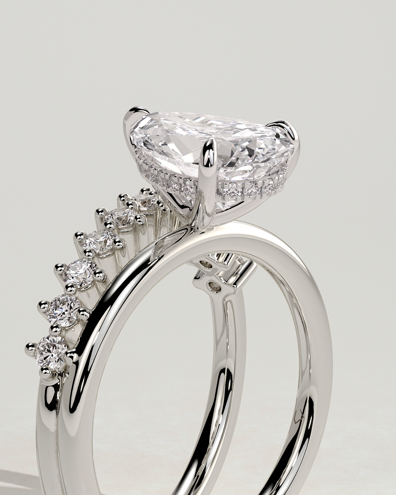 Xanthe - Double Band Pear Solitaire - 18k White Gold