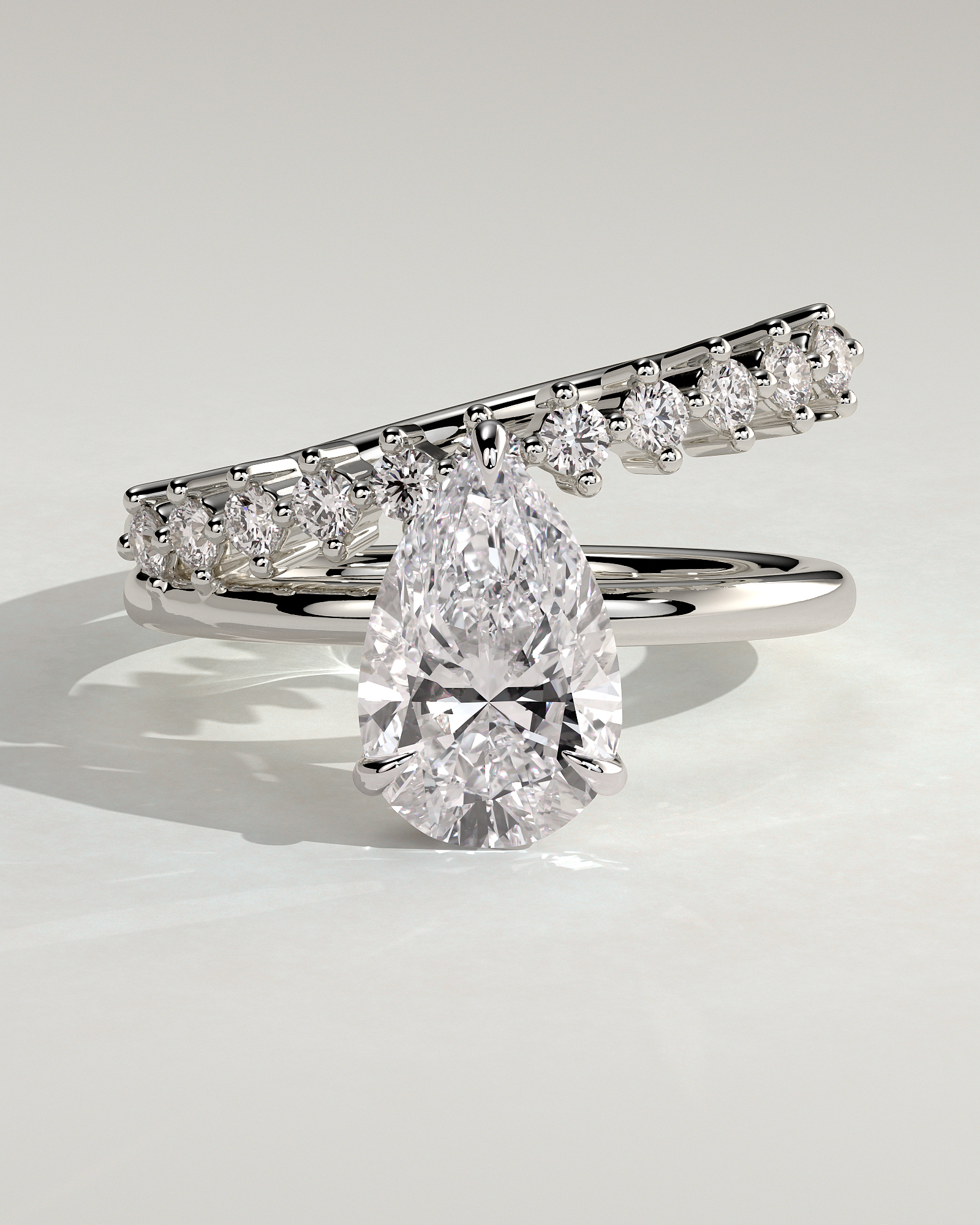 Xanthe - Double Band Pear Solitaire - 18k White Gold