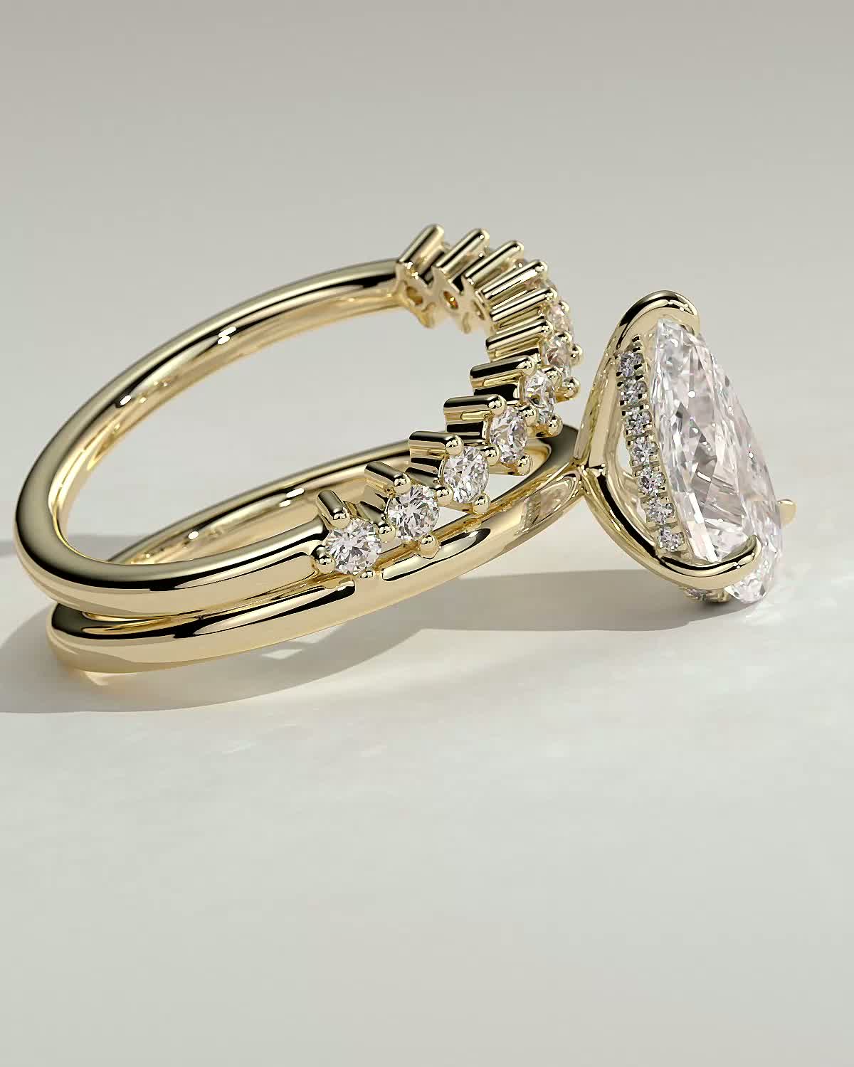 Xanthe - Double Band Pear Solitaire - 18k Yellow Gold