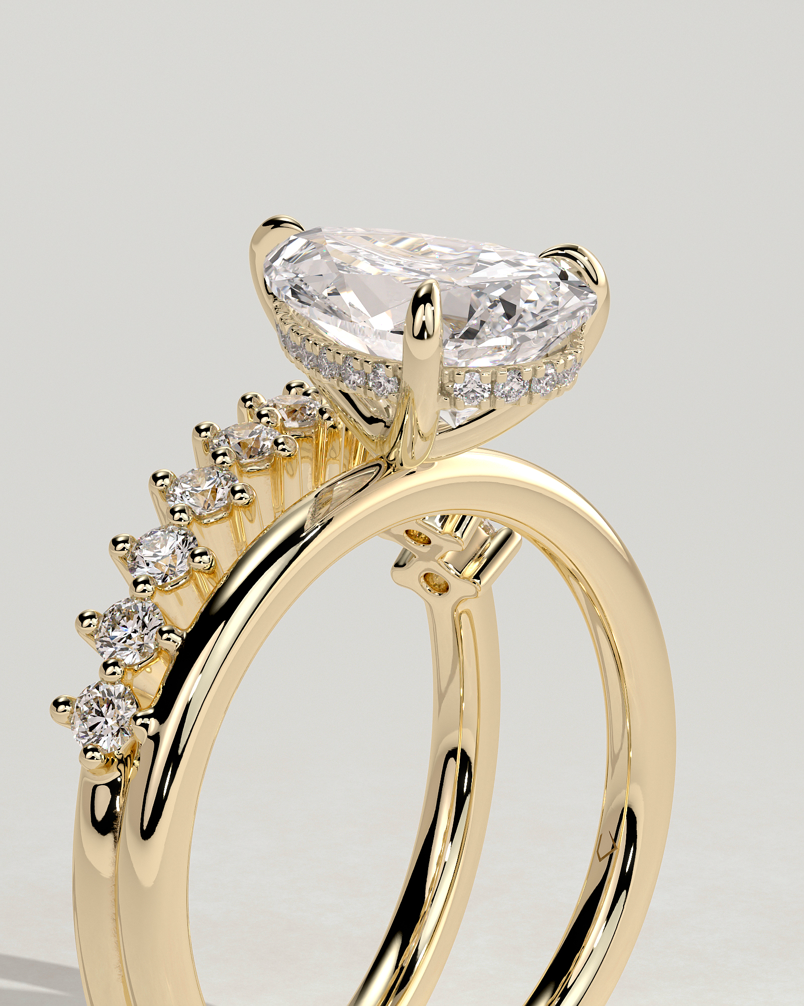 Xanthe - Double Band Pear Solitaire - 18k Yellow Gold