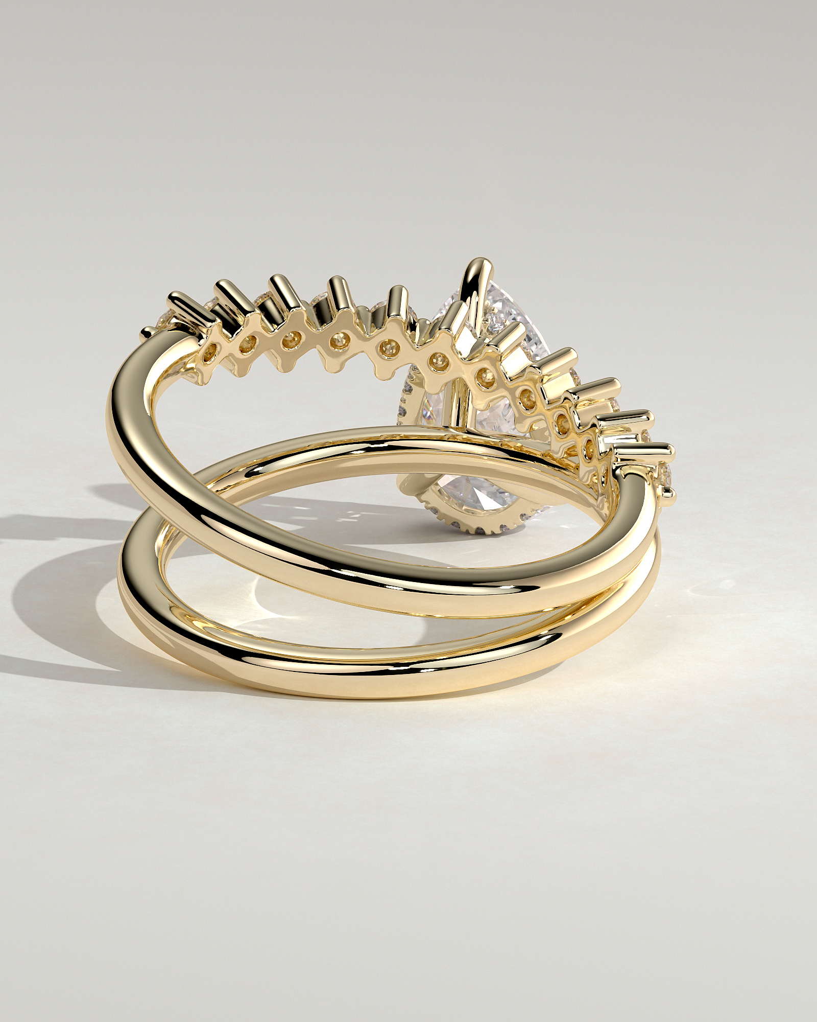 Xanthe - Double Band Pear Solitaire - 18k Yellow Gold