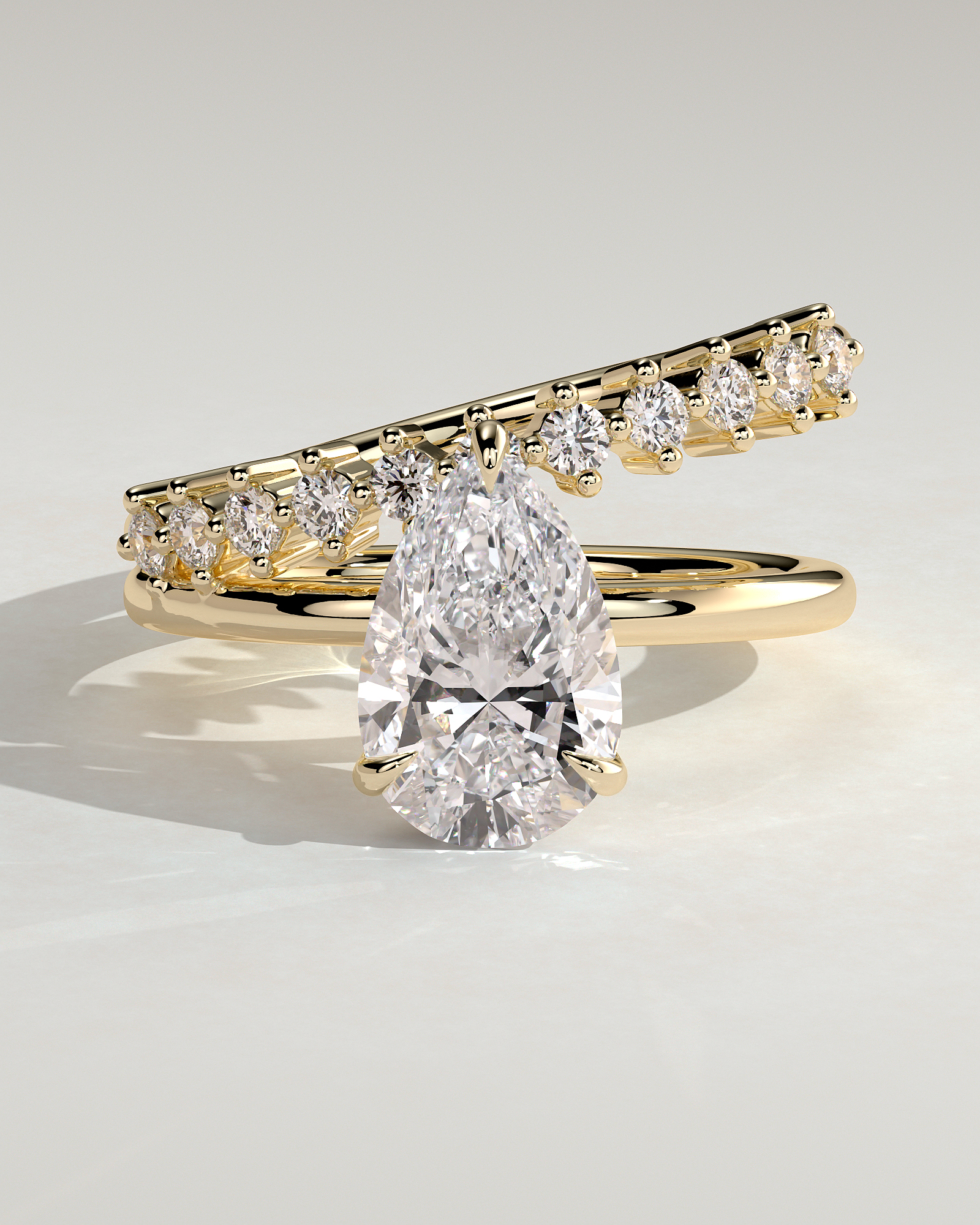 Xanthe - Double Band Pear Solitaire - 18k Yellow Gold