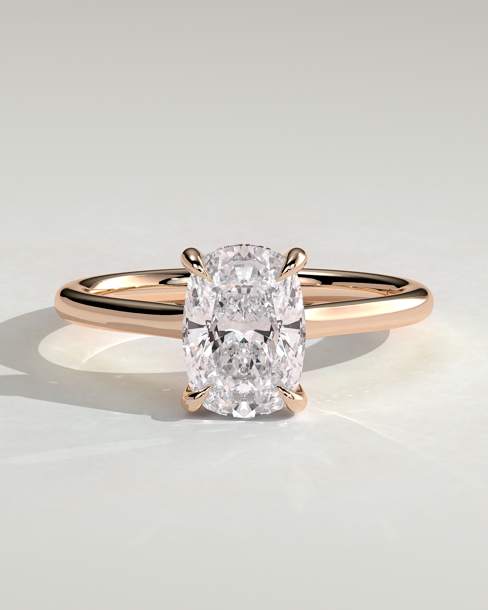 Yasmine - Elongated Cushion Cathedral Solitaire with Hidden Halo and Pav - 18k Rose Gold