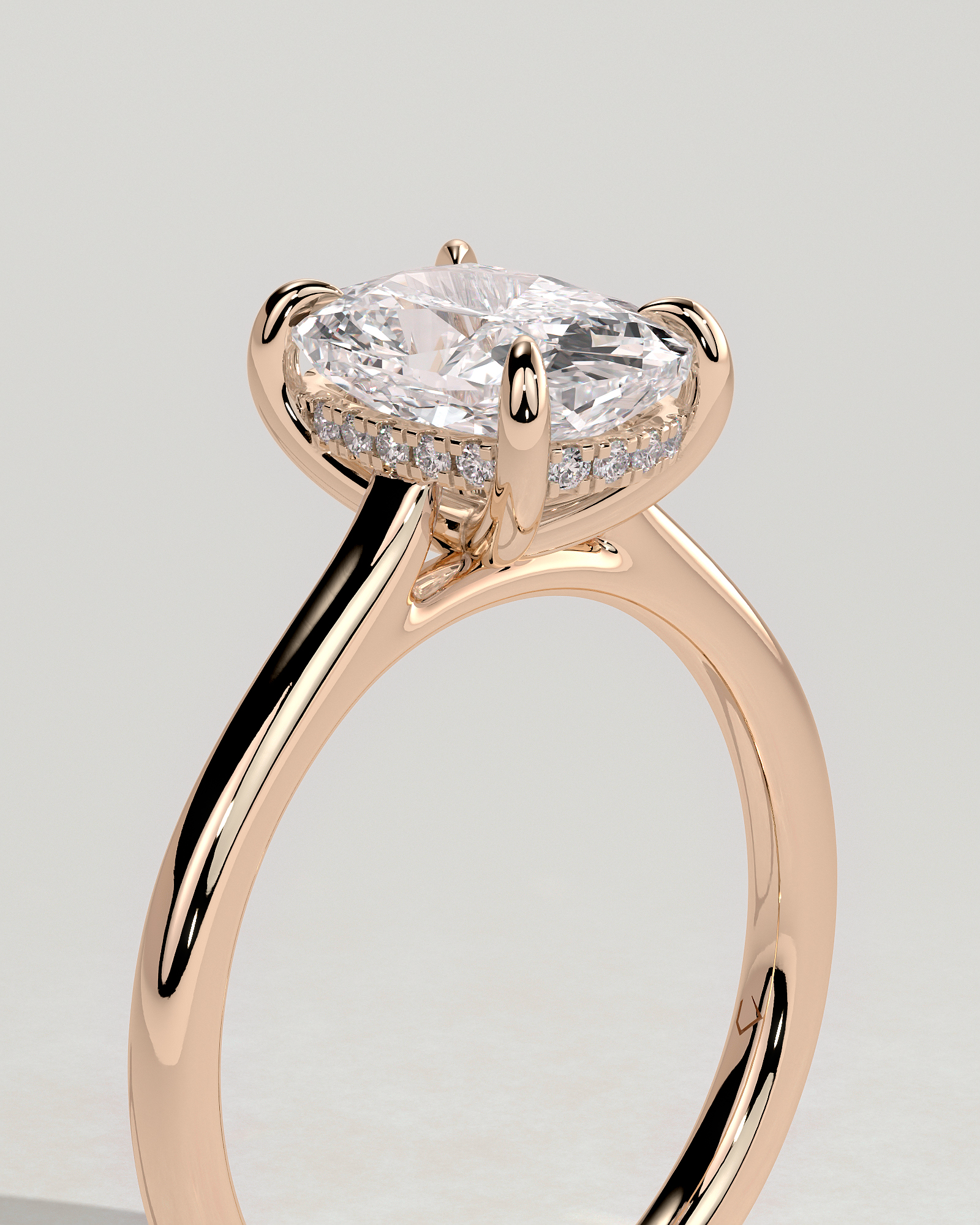 Yasmine - Elongated Cushion Cathedral Solitaire with Hidden Halo and Pav - 18k Rose Gold