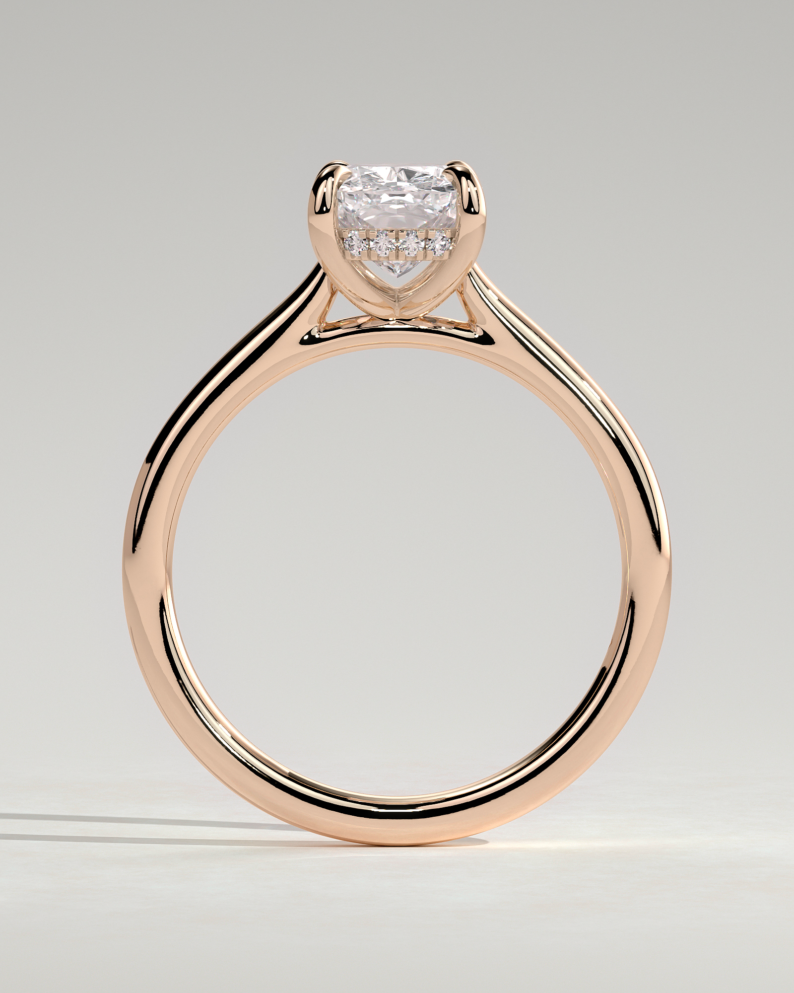 Yasmine - Elongated Cushion Cathedral Solitaire with Hidden Halo and Pav - 18k Rose Gold