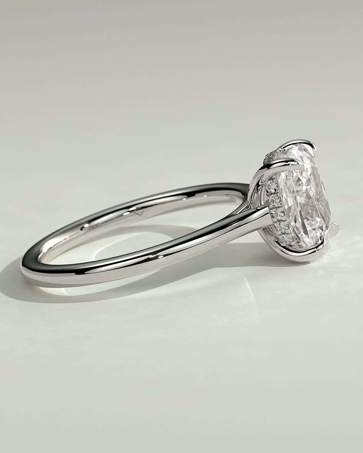 Yasmine - Elongated Cushion Cathedral Solitaire with Hidden Halo and Pav - 18k White Gold