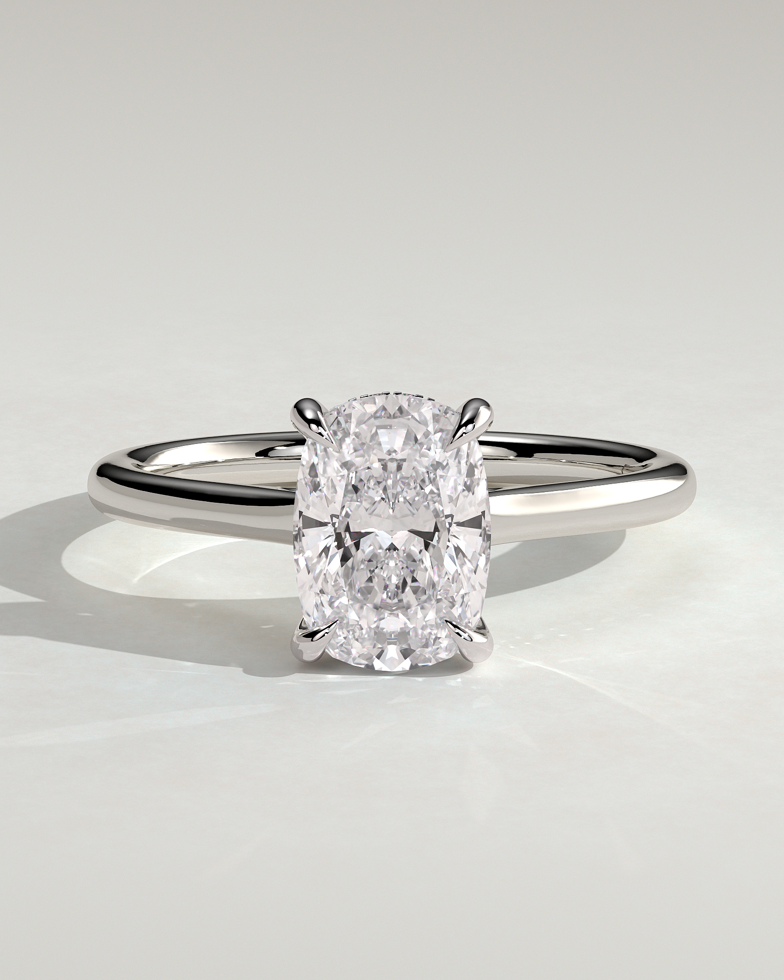 Yasmine - Elongated Cushion Cathedral Solitaire with Hidden Halo and Pav - 18k White Gold