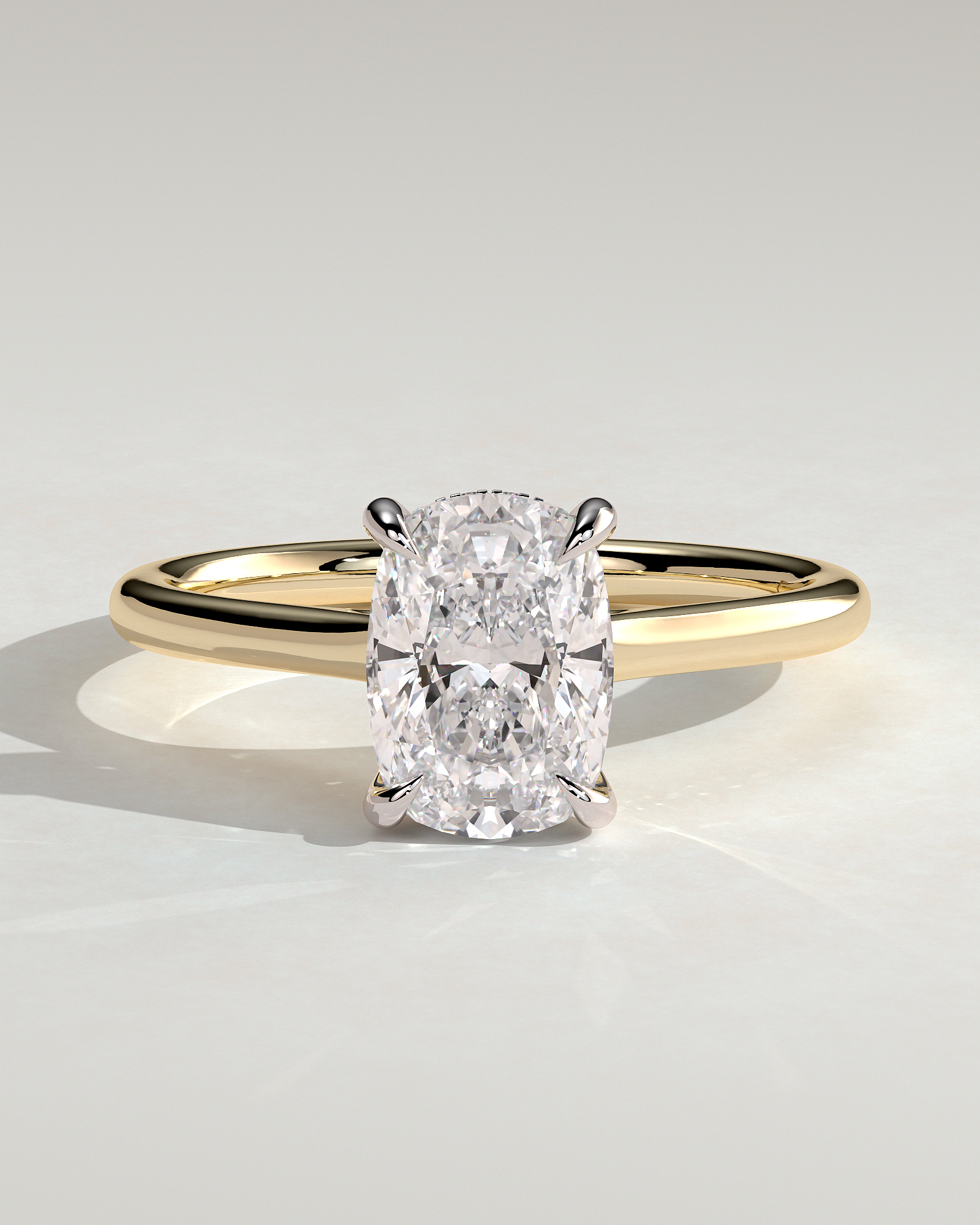 Yasmine - Elongated Cushion Cathedral Solitaire with Hidden Halo and Pav - 18k Yellow Gold / 18k White Gold