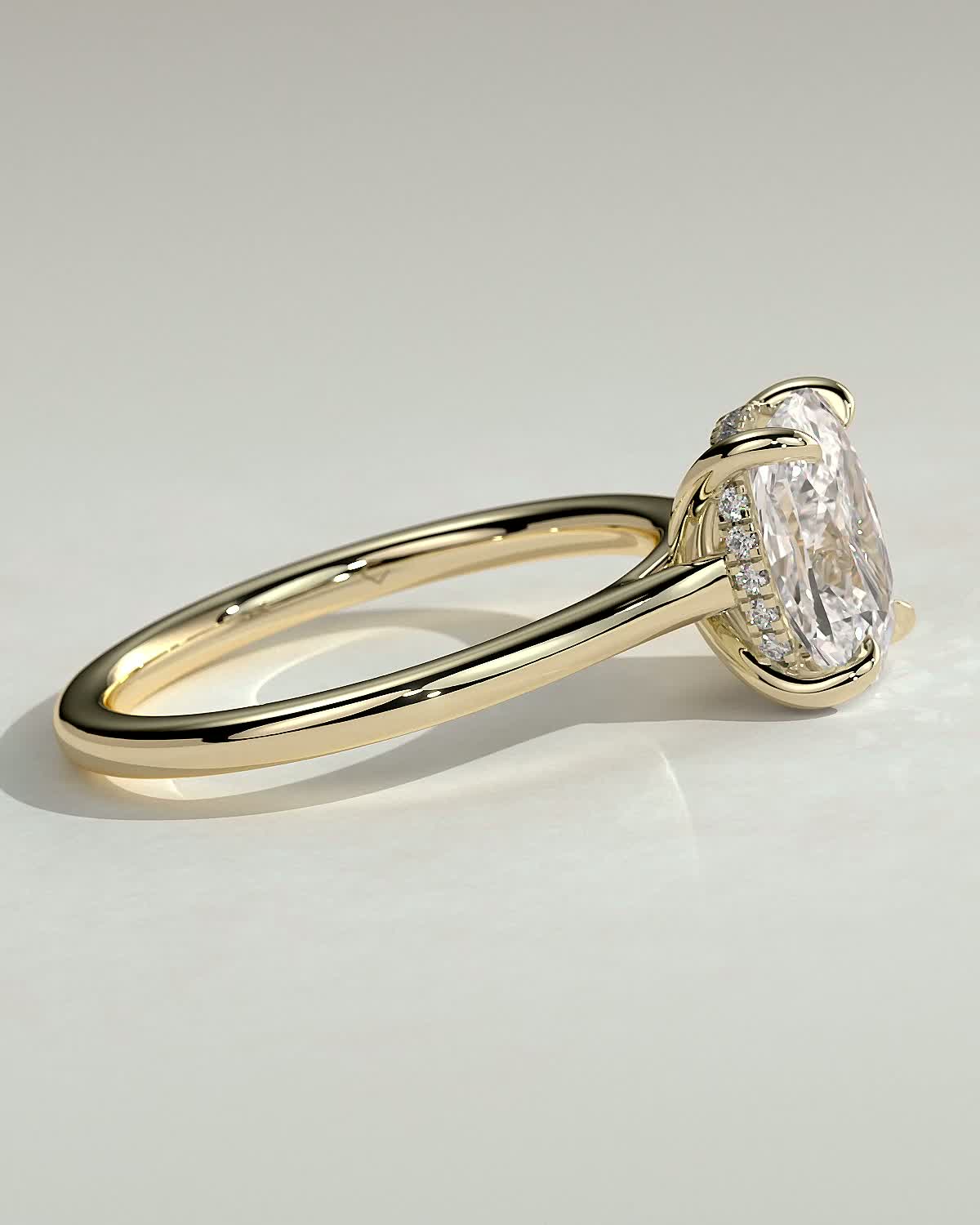 Yasmine - Elongated Cushion Cathedral Solitaire with Hidden Halo and Pav - 18k Yellow Gold