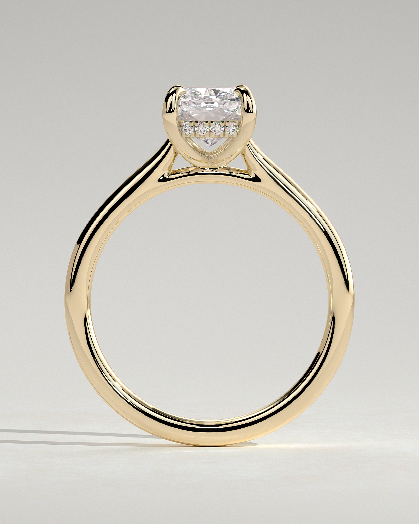 Yasmine - Elongated Cushion Cathedral Solitaire with Hidden Halo and Pav - 18k Yellow Gold