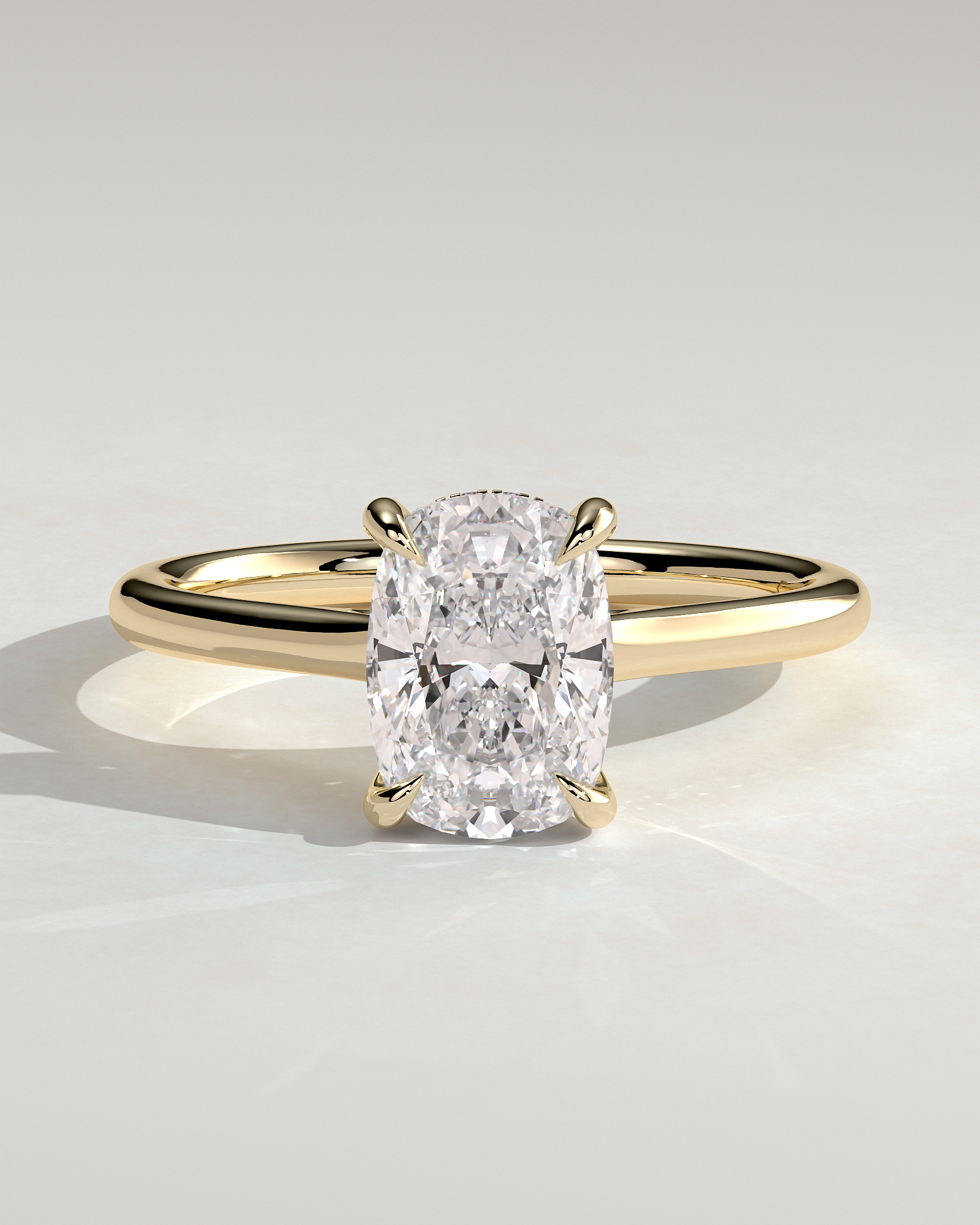 Yasmine - Elongated Cushion Cathedral Solitaire with Hidden Halo and Pav - 18k Yellow Gold