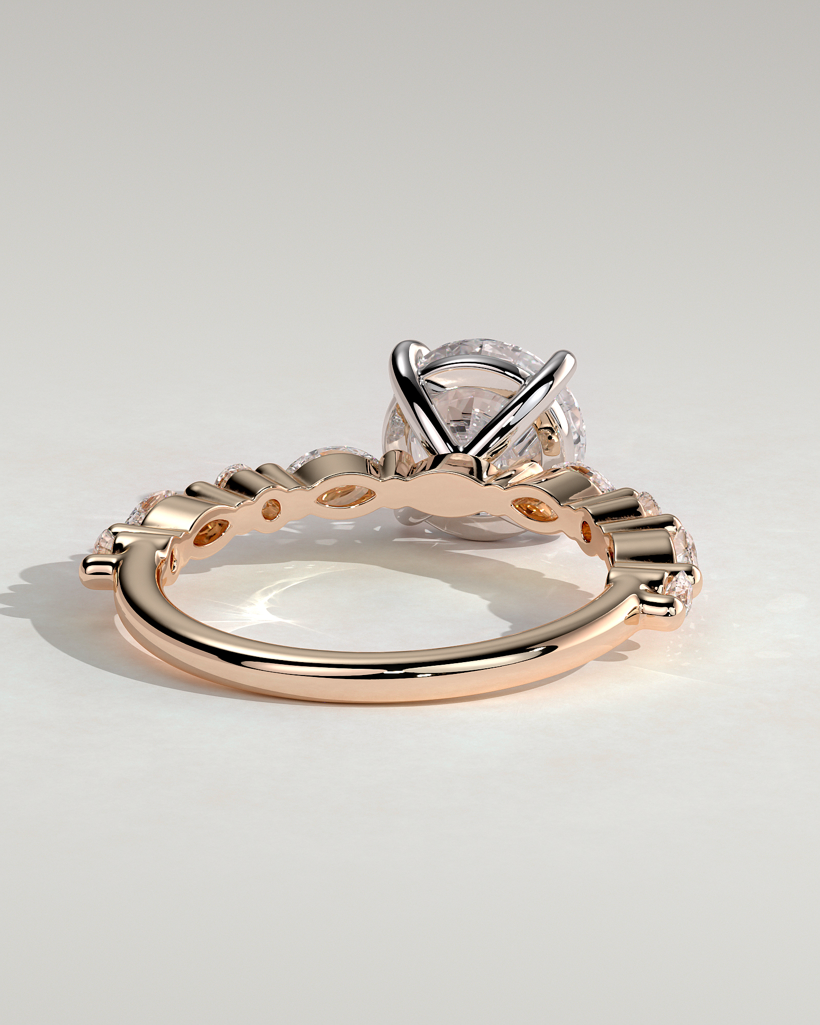 Zade - Round Solitaire with Accent Band - 18k Rose Gold / 18k White Gold