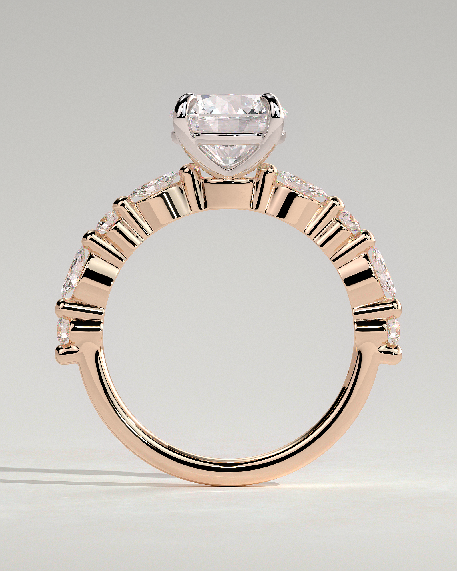 Zade - Round Solitaire with Accent Band - 18k Rose Gold / 18k White Gold