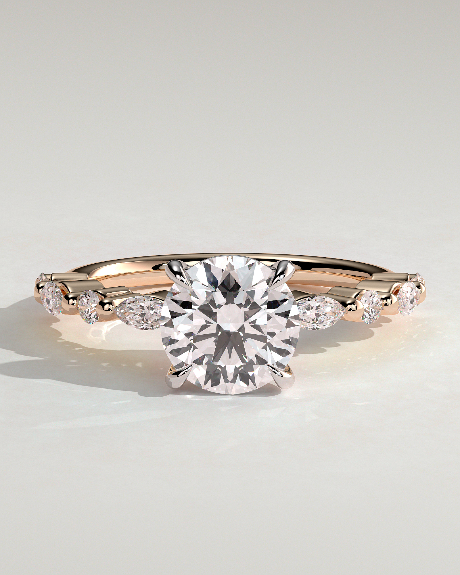 Zade - Round Solitaire with Accent Band - 18k Rose Gold / 18k White Gold