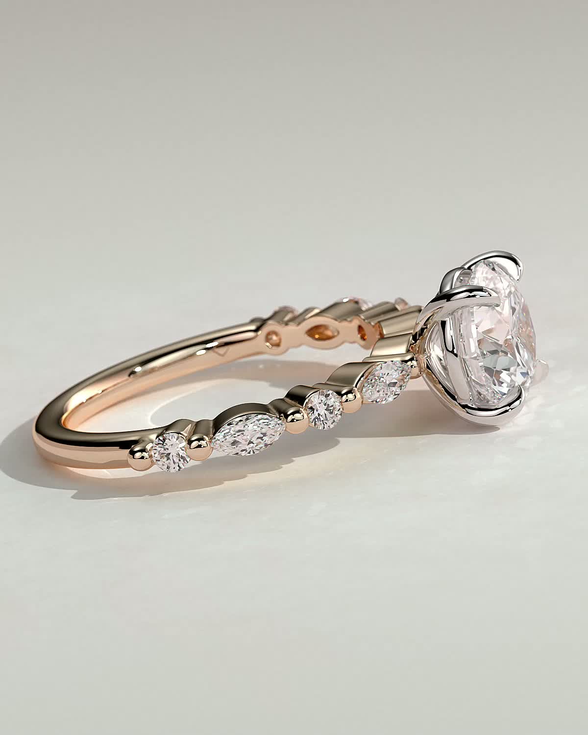 Zade - Round Solitaire with Accent Band - 18k Rose Gold / 18k White Gold