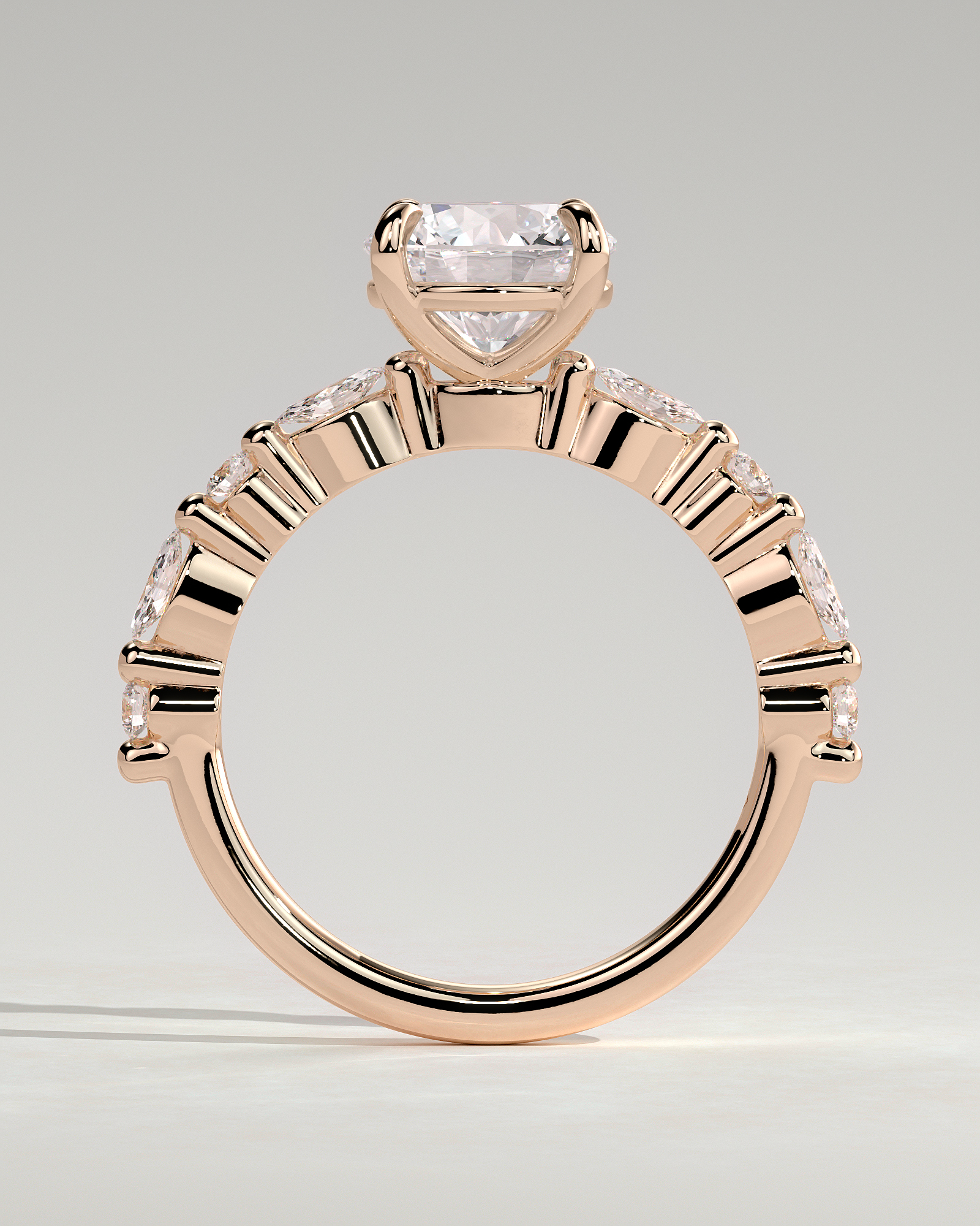 Zade - Round Solitaire with Accent Band - 18k Rose Gold