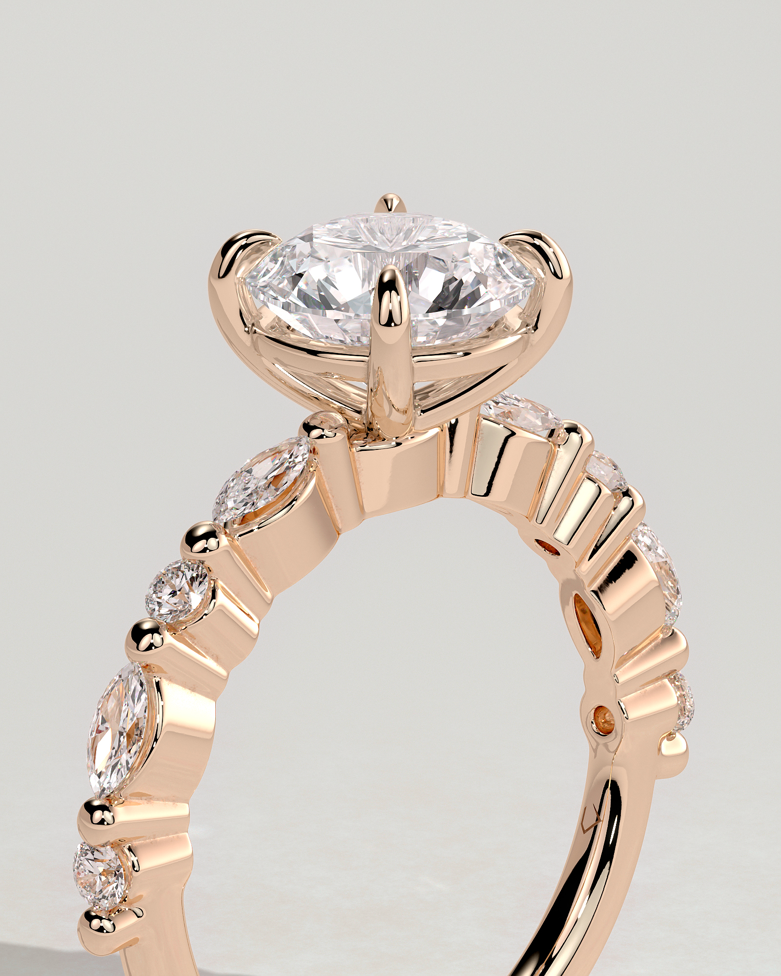 Zade - Round Solitaire with Accent Band - 18k Rose Gold