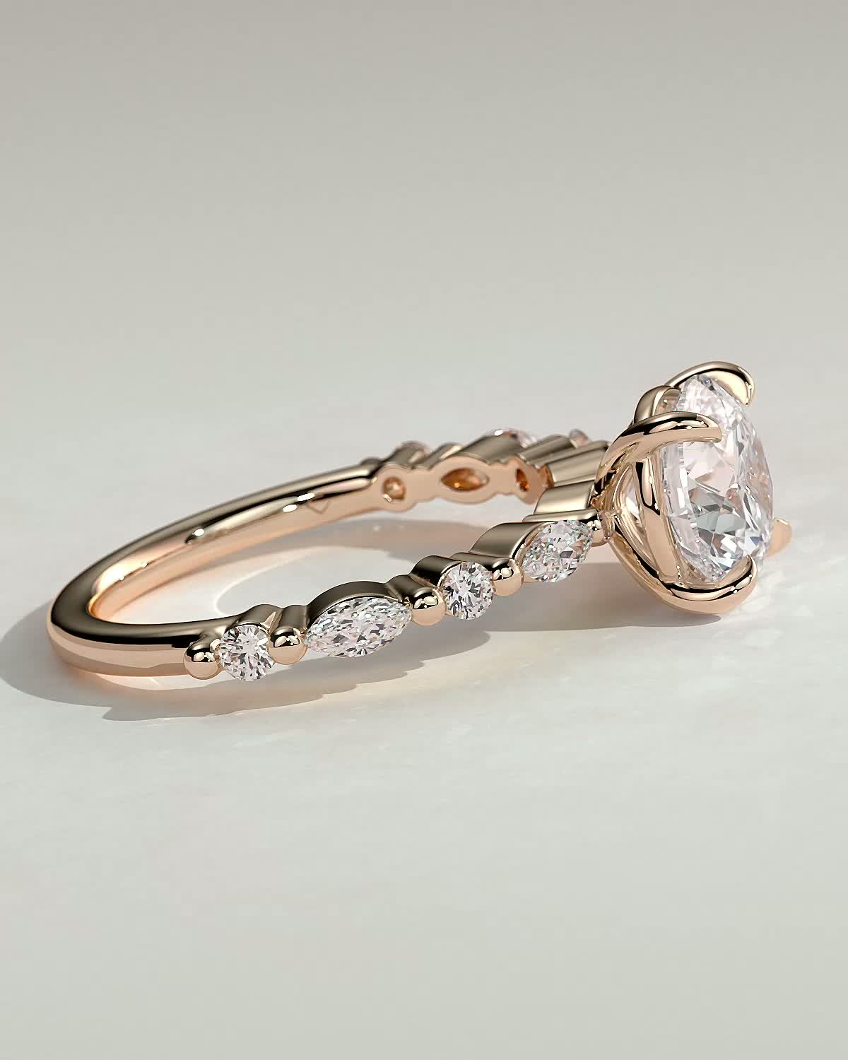 Zade - Round Solitaire with Accent Band - 18k Rose Gold