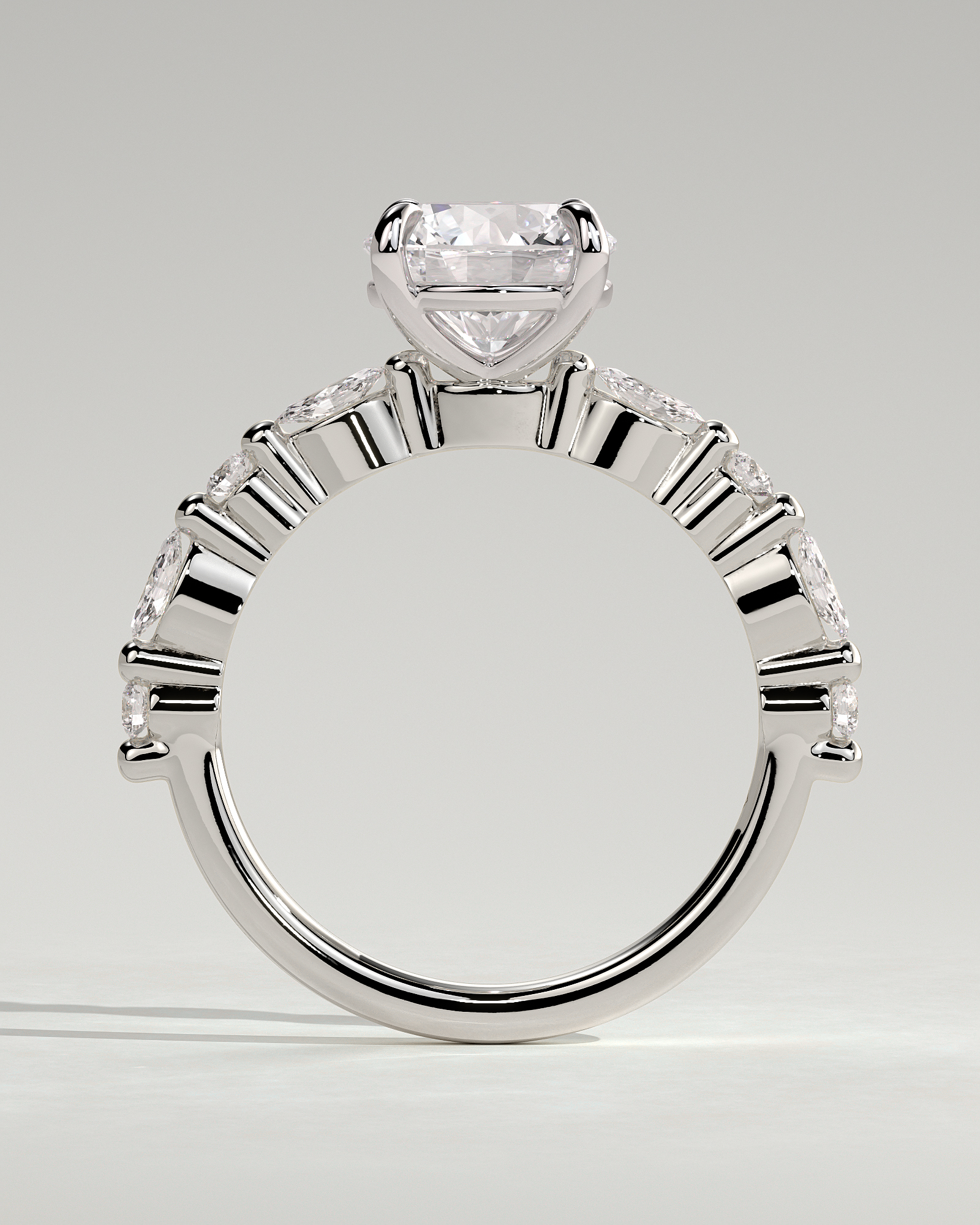 Zade - Round Solitaire with Accent Band - 18k White Gold
