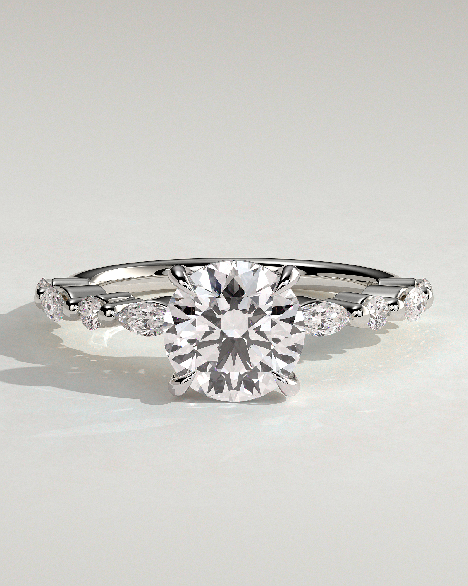 Zade - Round Solitaire with Accent Band - 18k White Gold