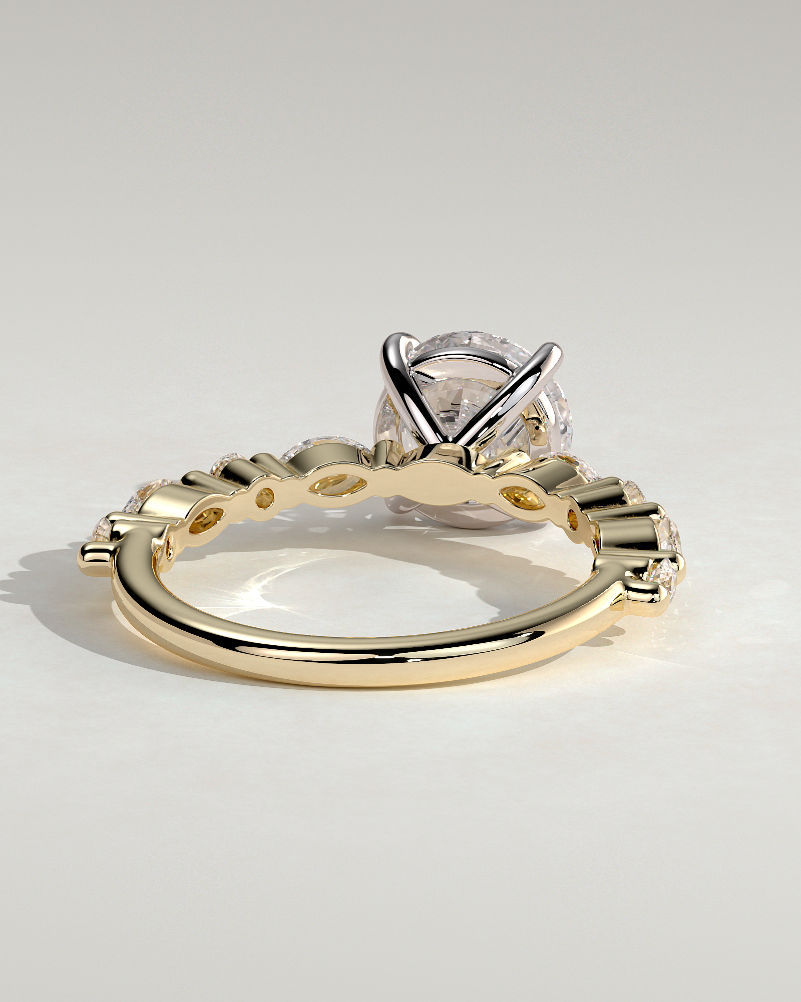 Zade - Round Solitaire with Accent Band - 18k Yellow Gold / 18k White Gold
