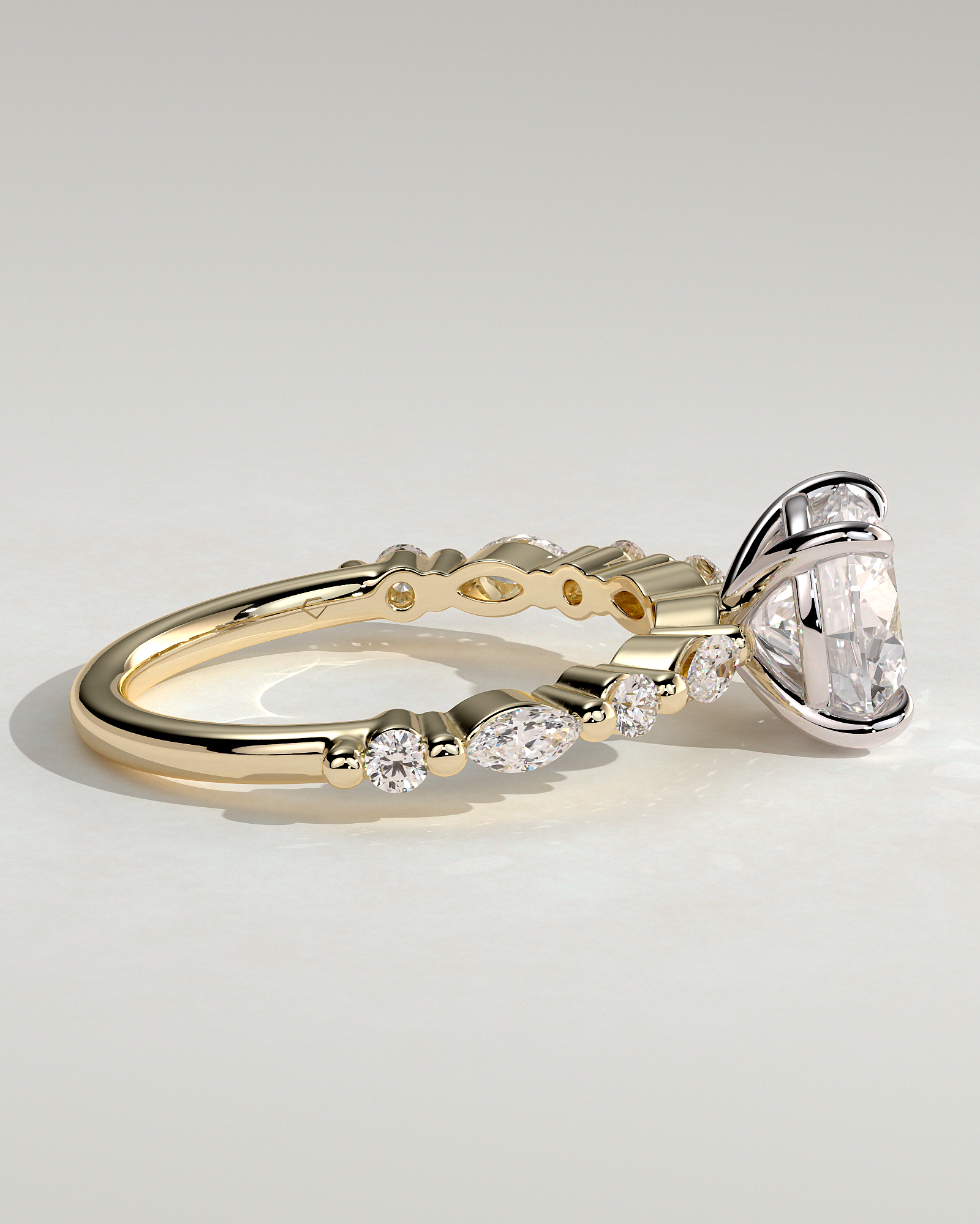 Zade - Round Solitaire with Accent Band - 18k Yellow Gold / 18k White Gold