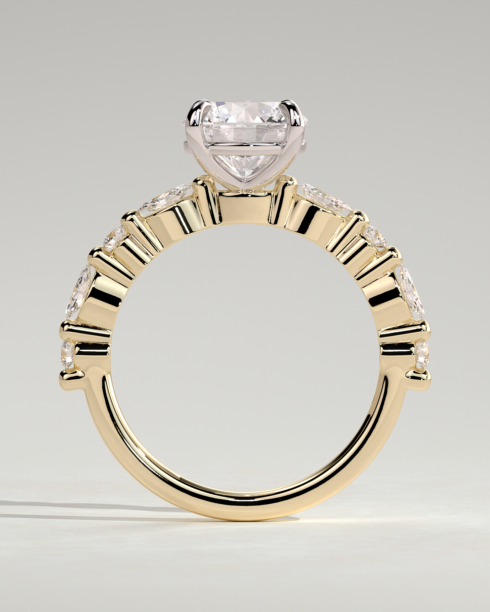 Zade - Round Solitaire with Accent Band - 18k Yellow Gold / 18k White Gold