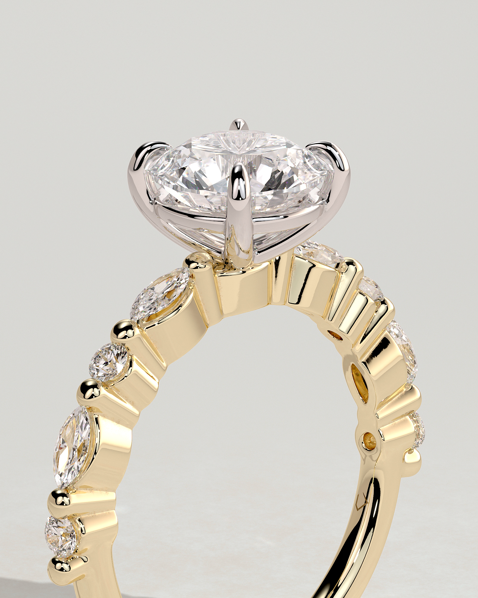 Zade - Round Solitaire with Accent Band - 18k Yellow Gold / 18k White Gold