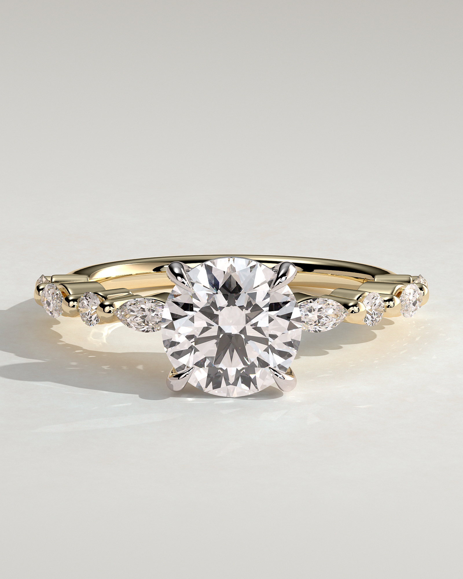 Zade - Round Solitaire with Accent Band - 18k Yellow Gold / 18k White Gold