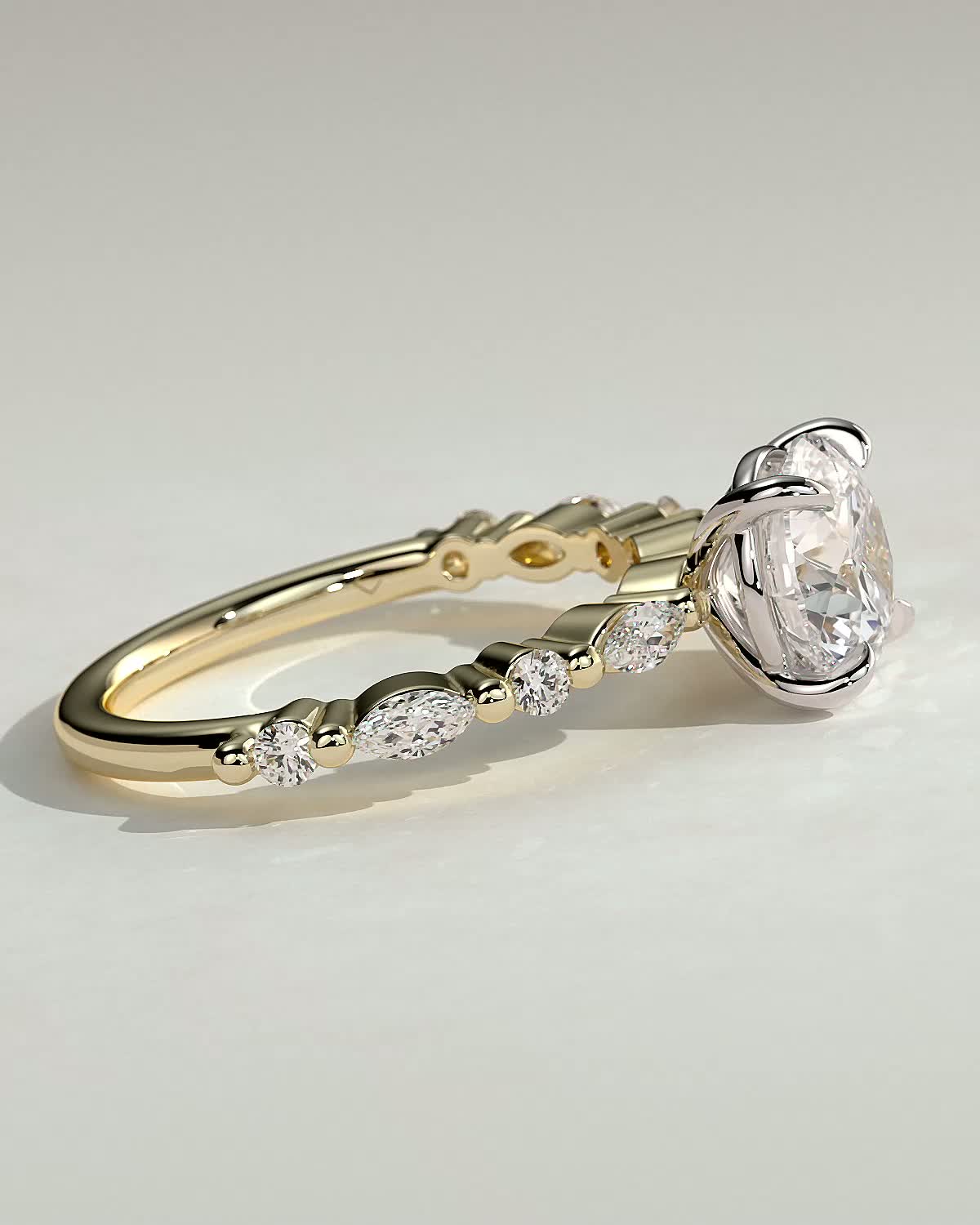 Zade - Round Solitaire with Accent Band - 18k Yellow Gold / 18k White Gold