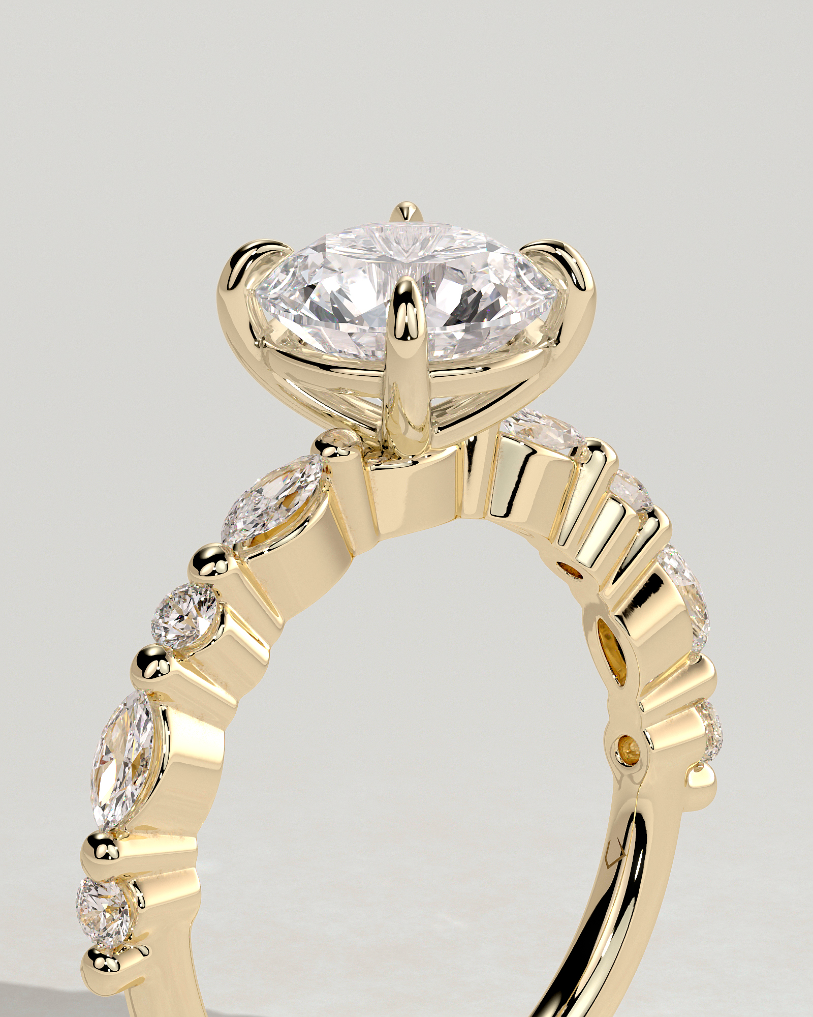 Zade - Round Solitaire with Accent Band - 18k Yellow Gold
