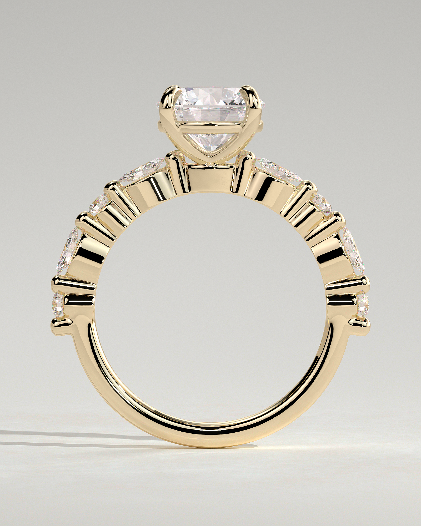 Zade - Round Solitaire with Accent Band - 18k Yellow Gold