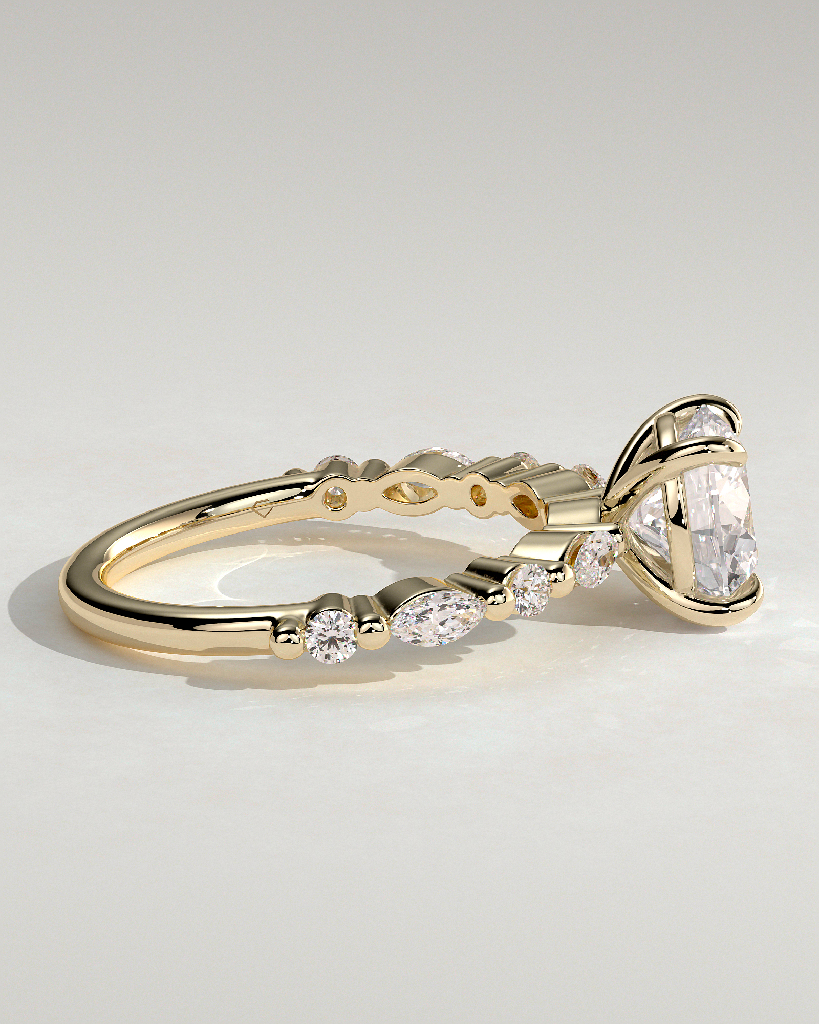Zade - Round Solitaire with Accent Band - 18k Yellow Gold
