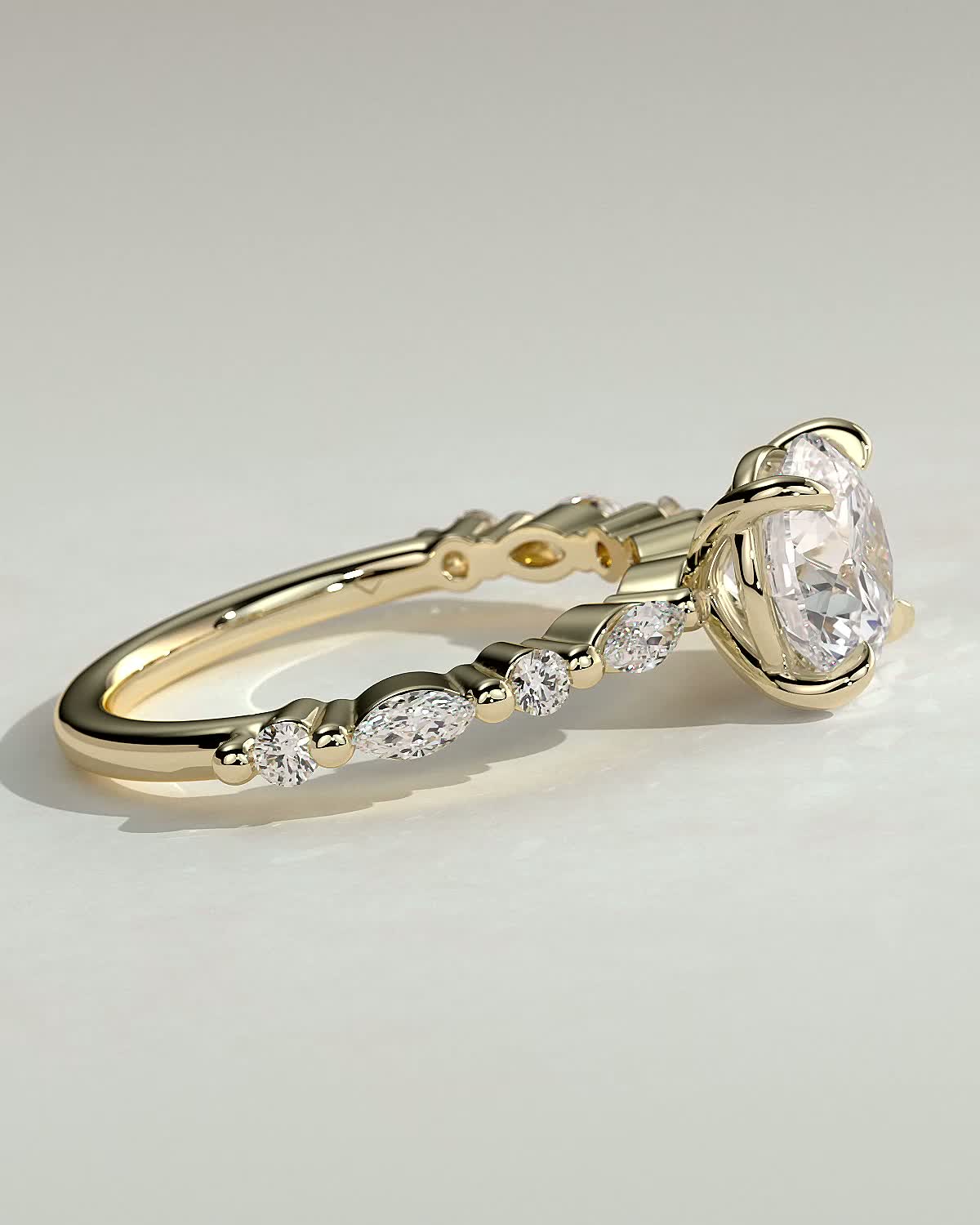 Zade - Round Solitaire with Accent Band - 18k Yellow Gold