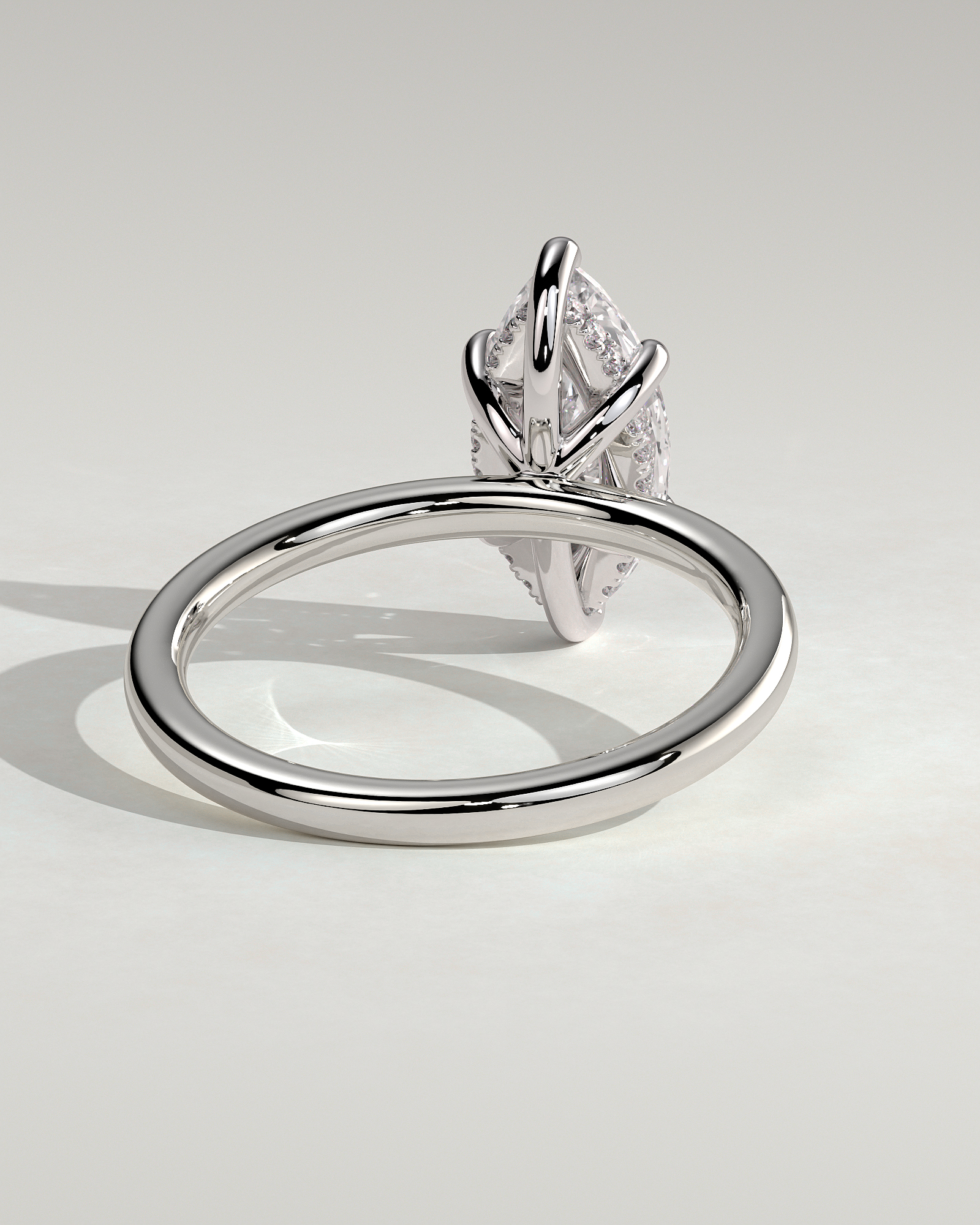 Zariyah - Marquise Solitaire with 6 Claw Setting and Hidden Halo - 18k White Gold
