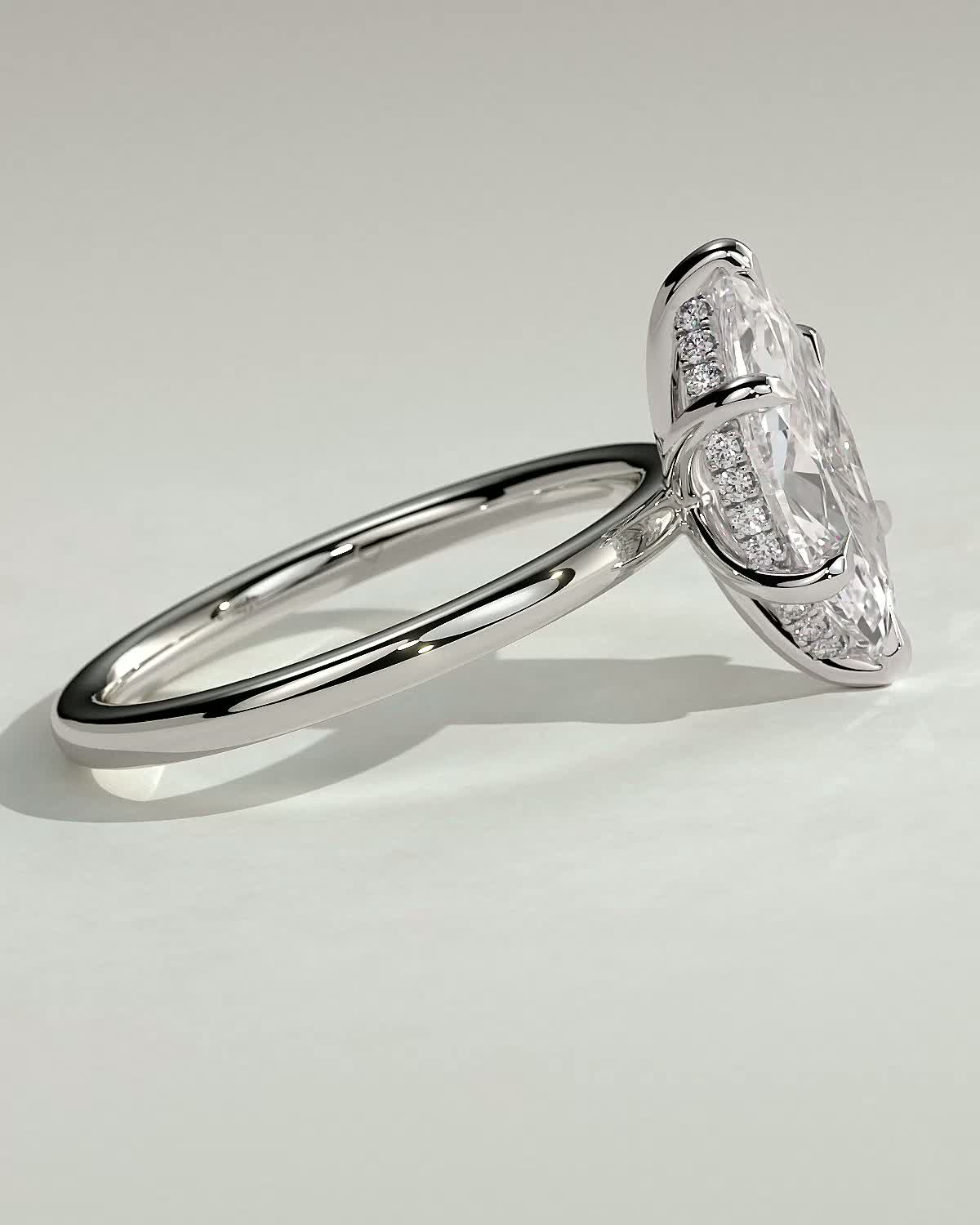 Zariyah - Marquise Solitaire with 6 Claw Setting and Hidden Halo - 18k White Gold