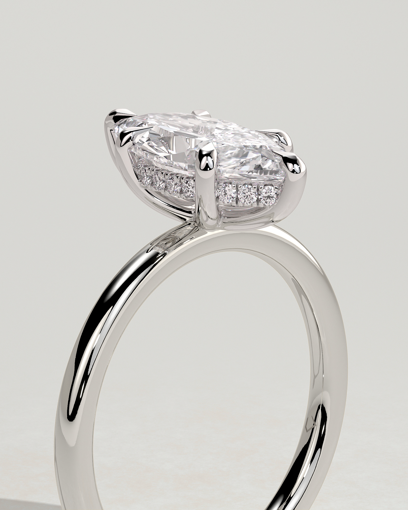 Zariyah - Marquise Solitaire with 6 Claw Setting and Hidden Halo - 18k White Gold