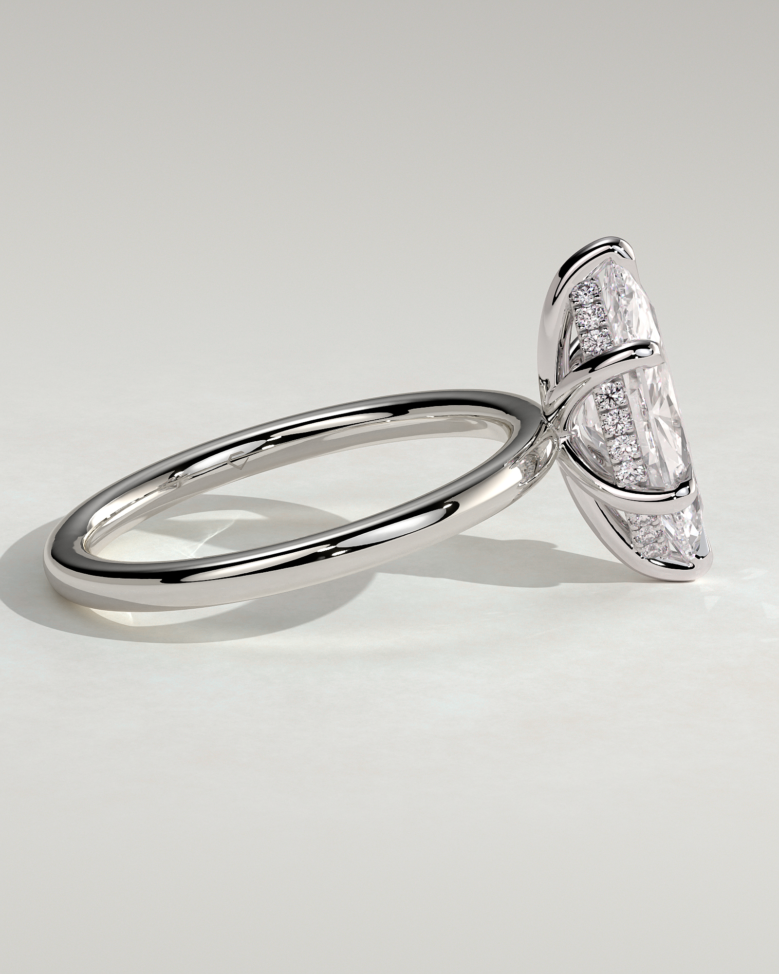Zariyah - Marquise Solitaire with 6 Claw Setting and Hidden Halo - 18k White Gold