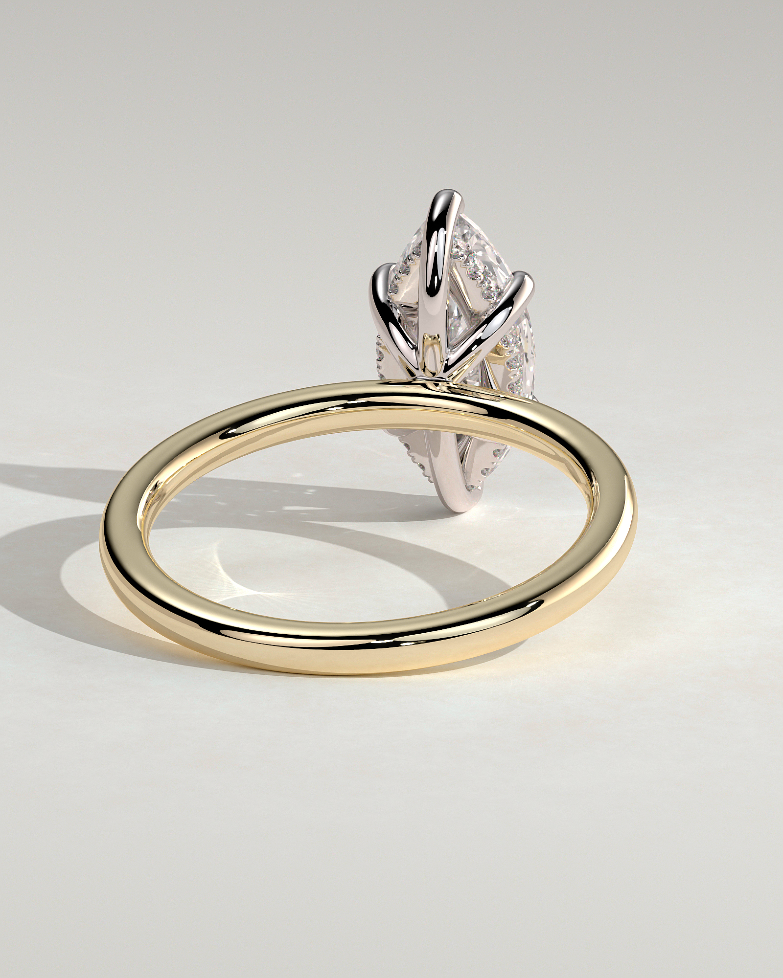 Zariyah - Marquise Solitaire with 6 Claw Setting and Hidden Halo - 18k Yellow Gold / 18k White Gold