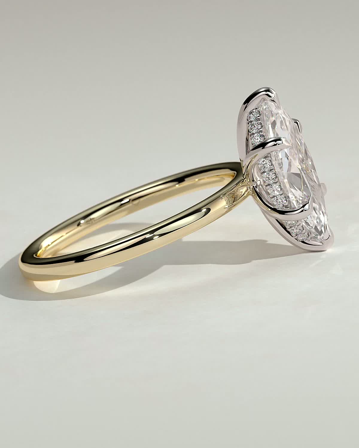 Zariyah - Marquise Solitaire with 6 Claw Setting and Hidden Halo - 18k Yellow Gold / 18k White Gold