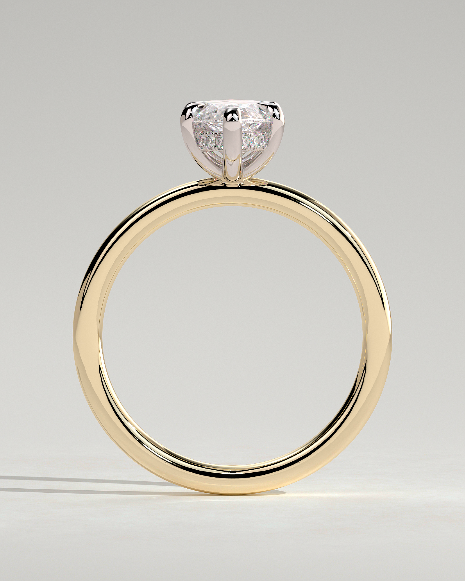 Zariyah - Marquise Solitaire with 6 Claw Setting and Hidden Halo - 18k Yellow Gold / 18k White Gold