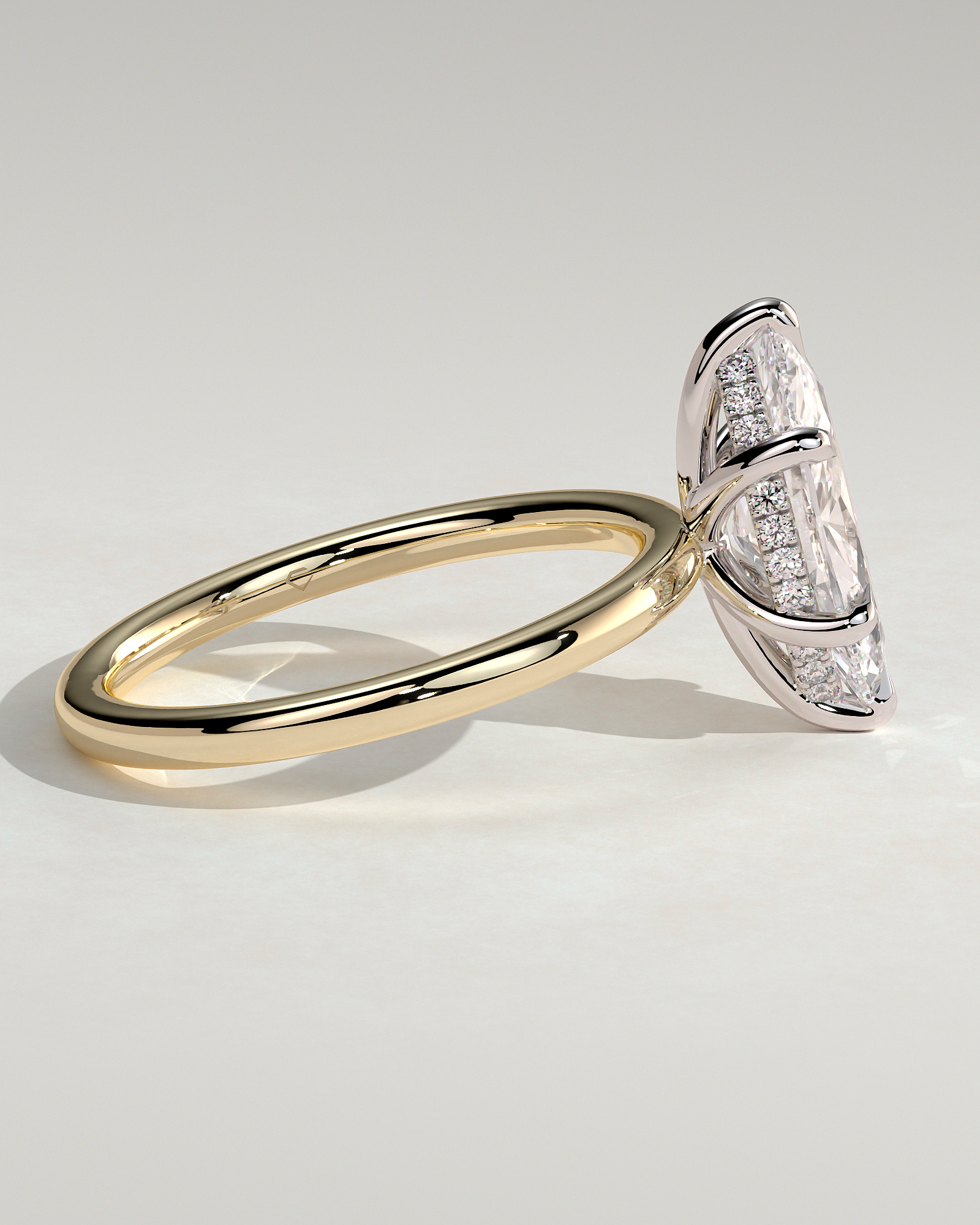 Zariyah - Marquise Solitaire with 6 Claw Setting and Hidden Halo - 18k Yellow Gold / 18k White Gold