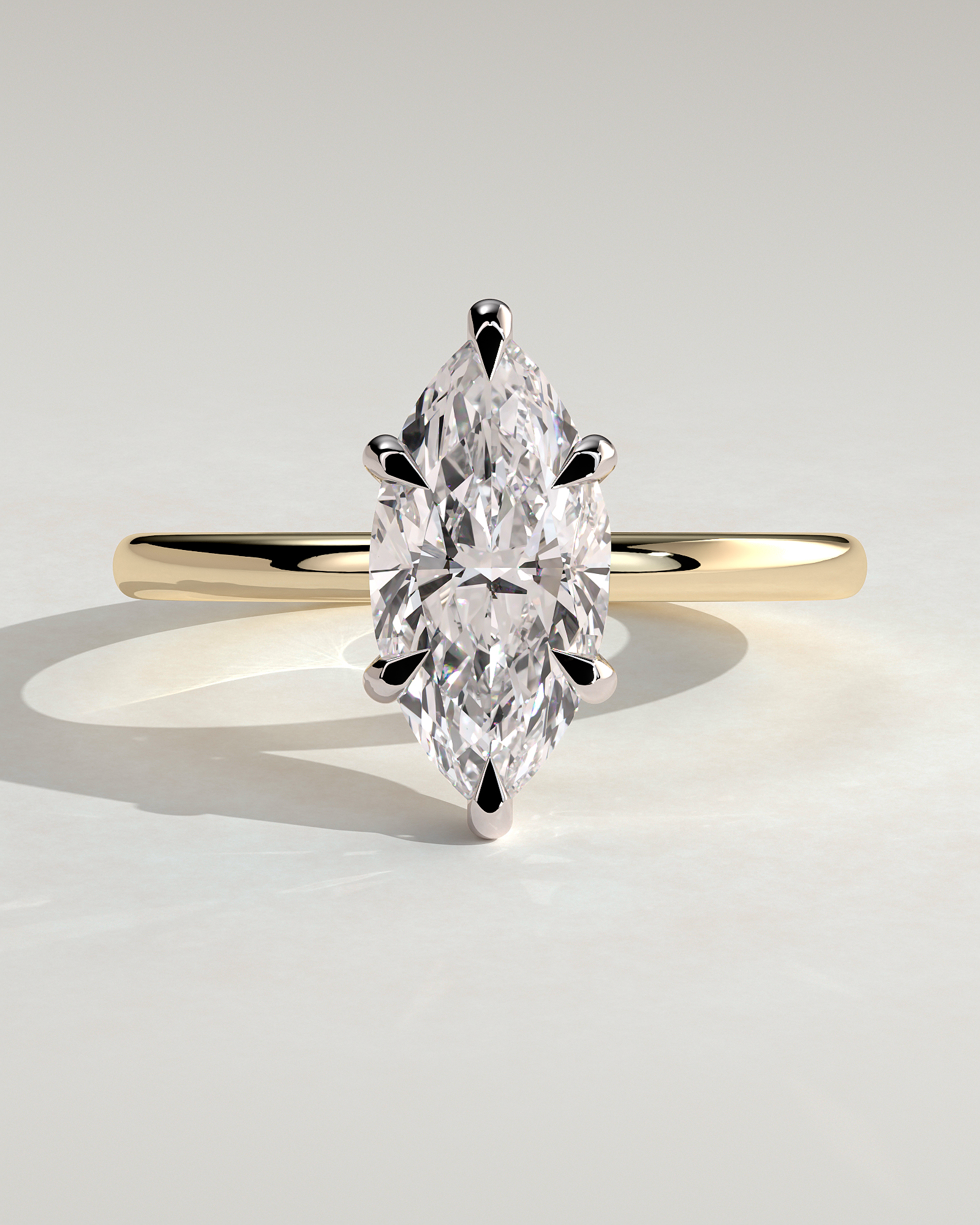 Zariyah - Marquise Solitaire with 6 Claw Setting and Hidden Halo - 18k Yellow Gold / 18k White Gold