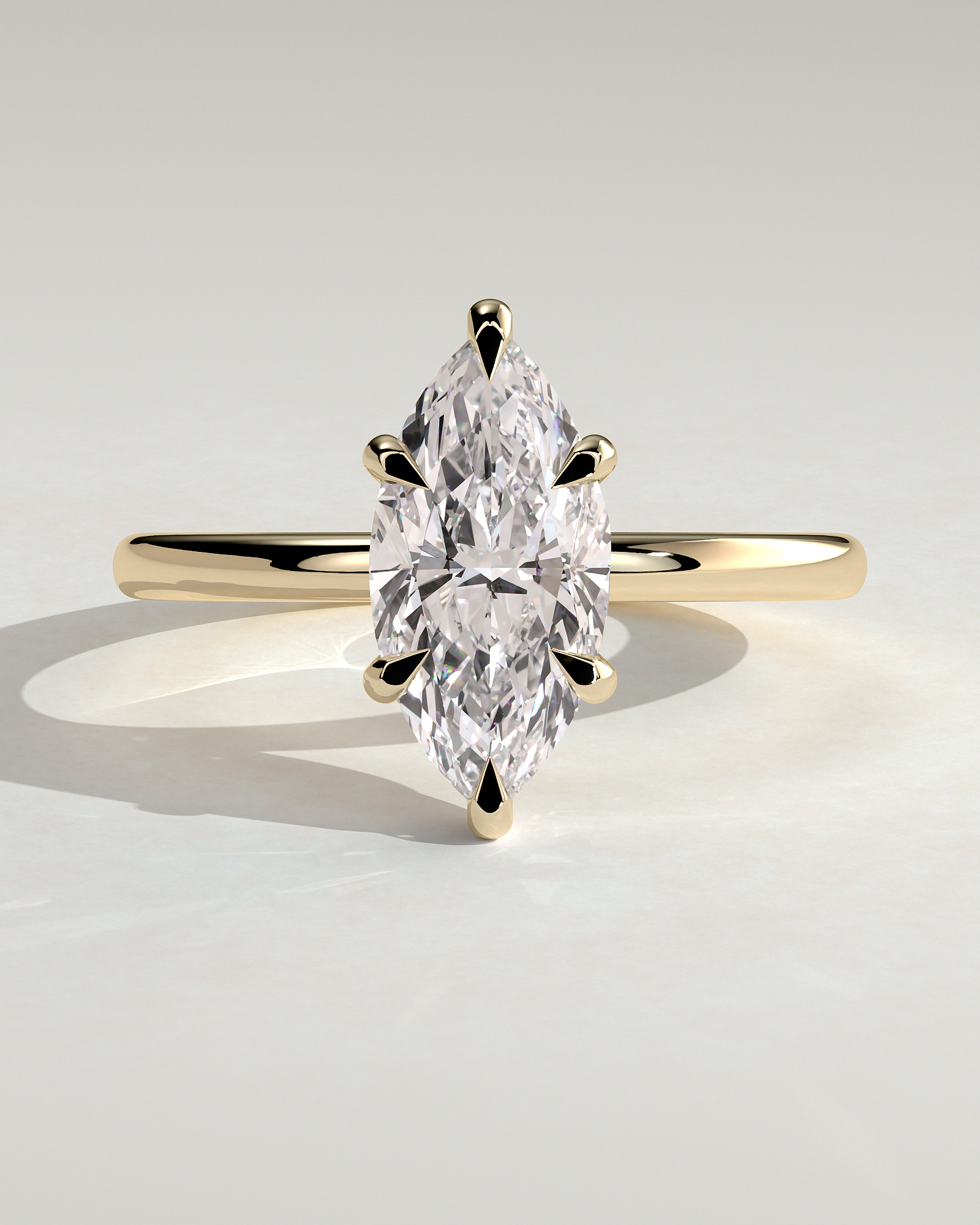 Zariyah - Marquise Solitaire with 6 Claw Setting and Hidden Halo - 18k Yellow Gold