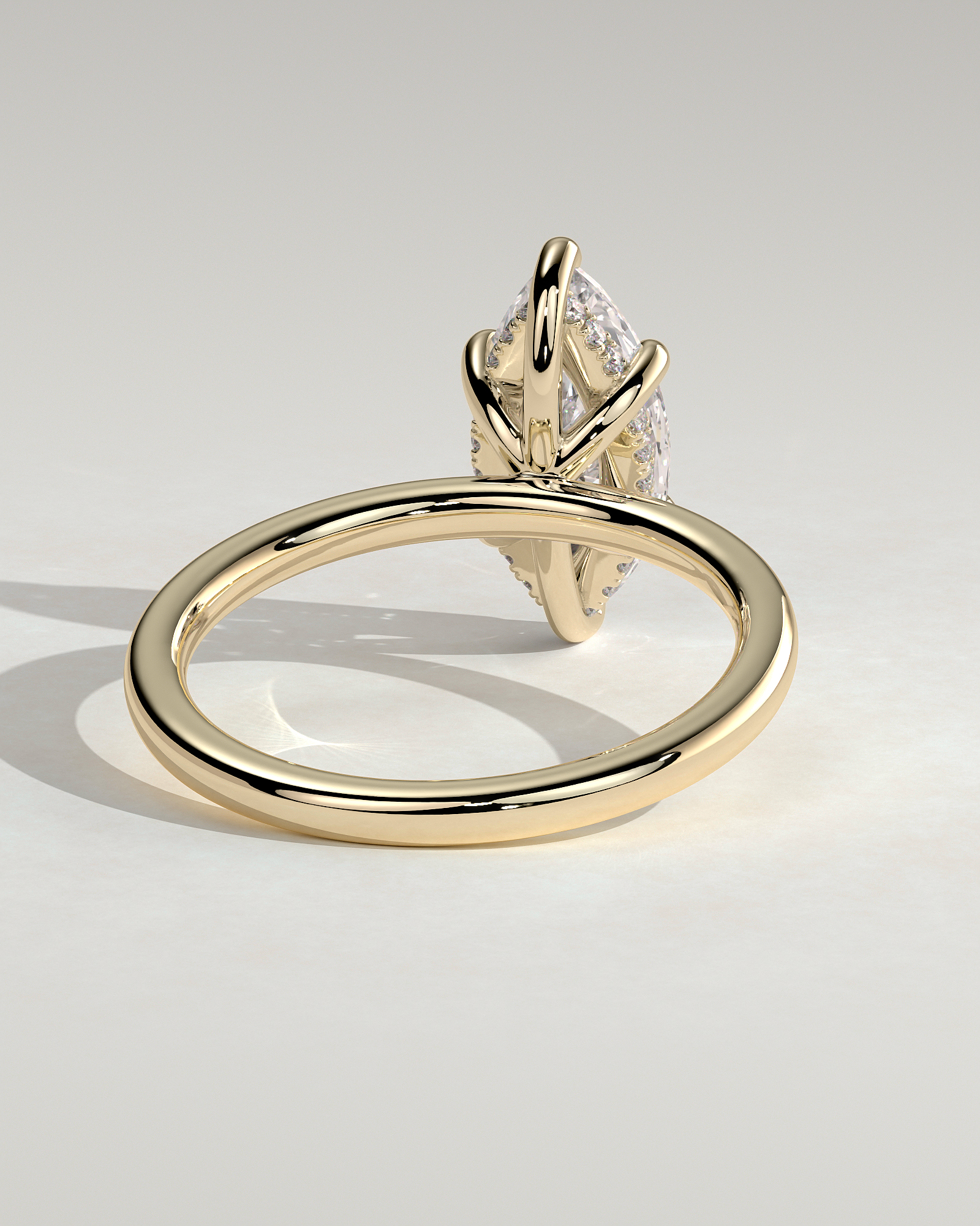 Zariyah - Marquise Solitaire with 6 Claw Setting and Hidden Halo - 18k Yellow Gold