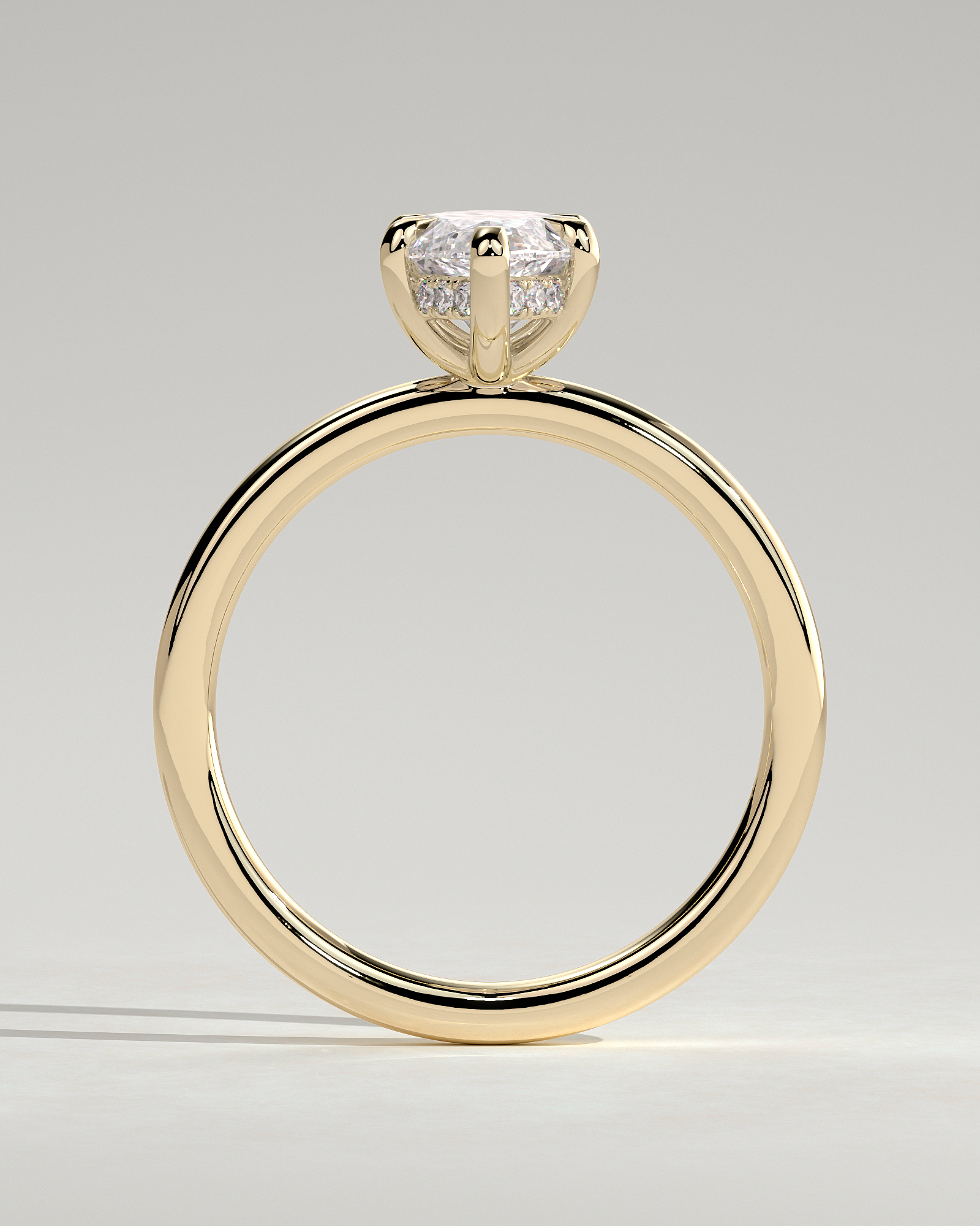 Zariyah - Marquise Solitaire with 6 Claw Setting and Hidden Halo - 18k Yellow Gold