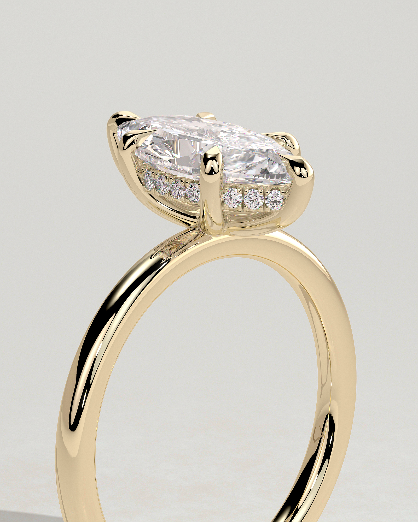 Zariyah - Marquise Solitaire with 6 Claw Setting and Hidden Halo - 18k Yellow Gold