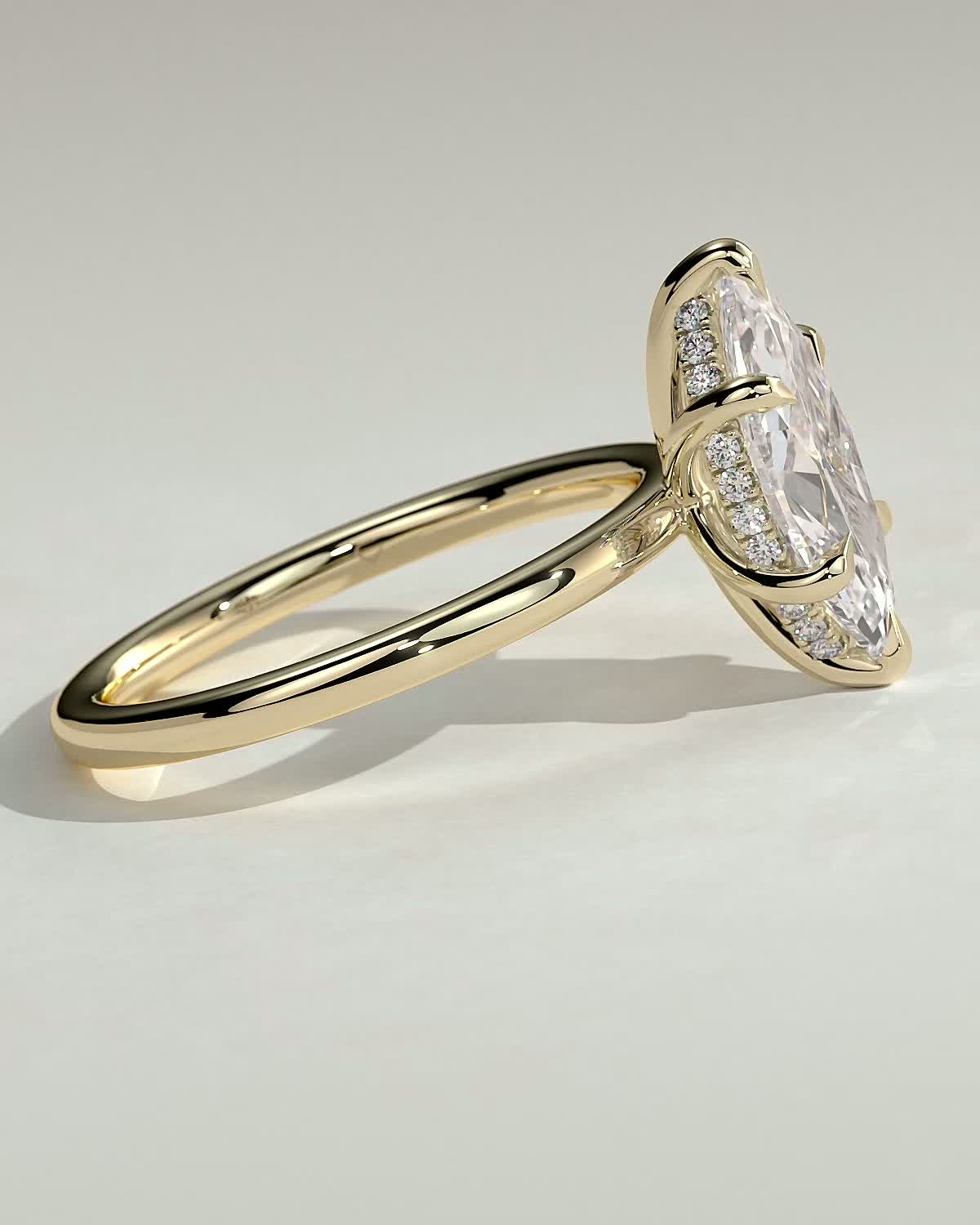 Zariyah - Marquise Solitaire with 6 Claw Setting and Hidden Halo - 18k Yellow Gold
